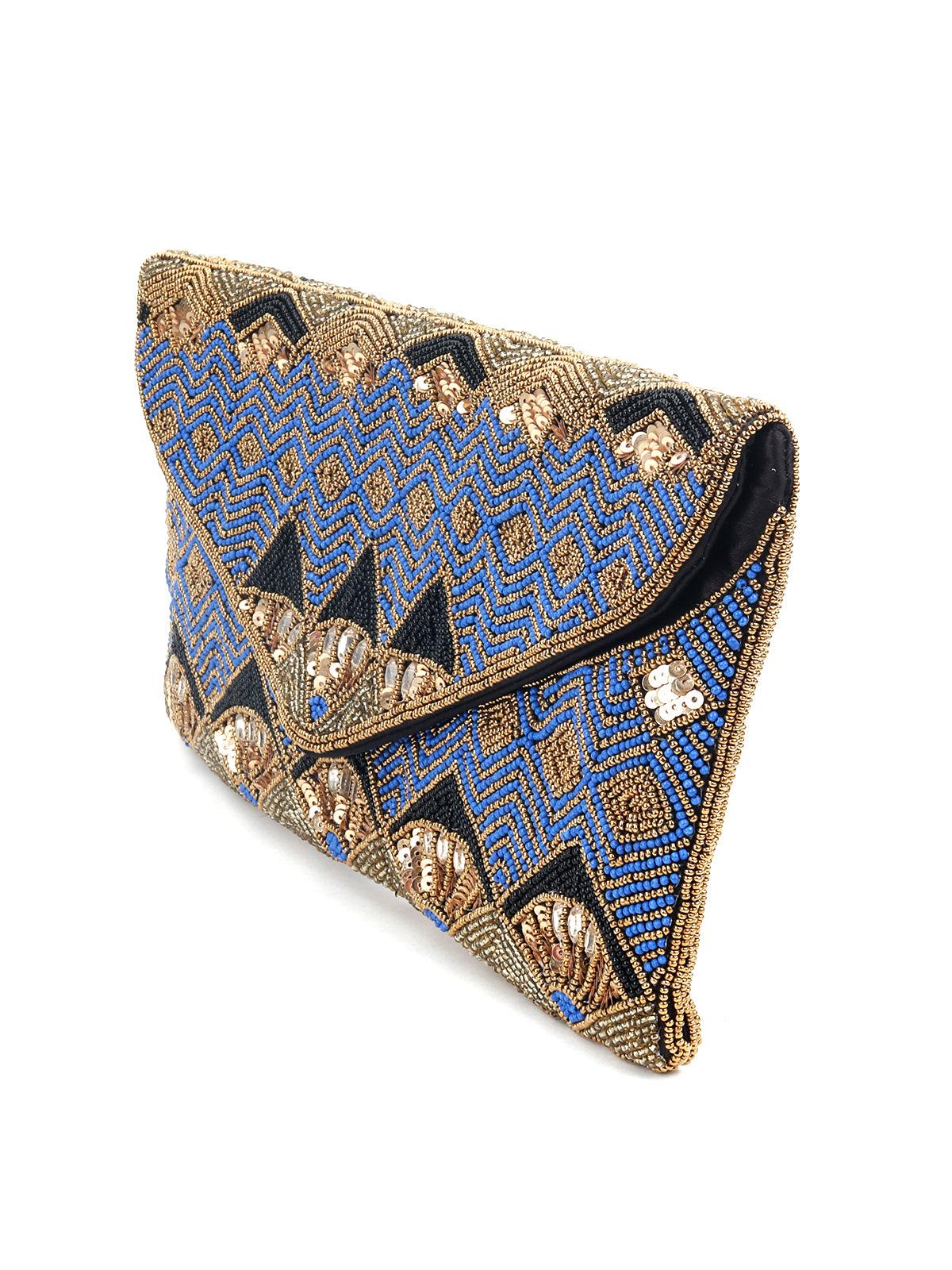 Odette Women Orchid Blue Beaded Envelope Clutch! - Image 4
