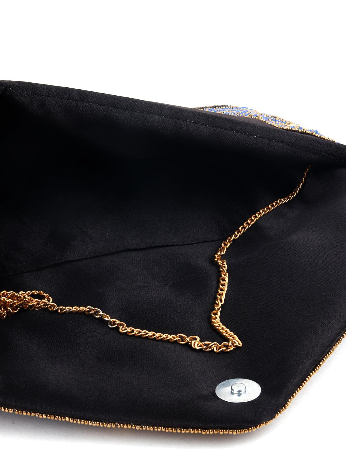 Odette Women Orchid Blue Beaded Envelope Clutch! - Image 6