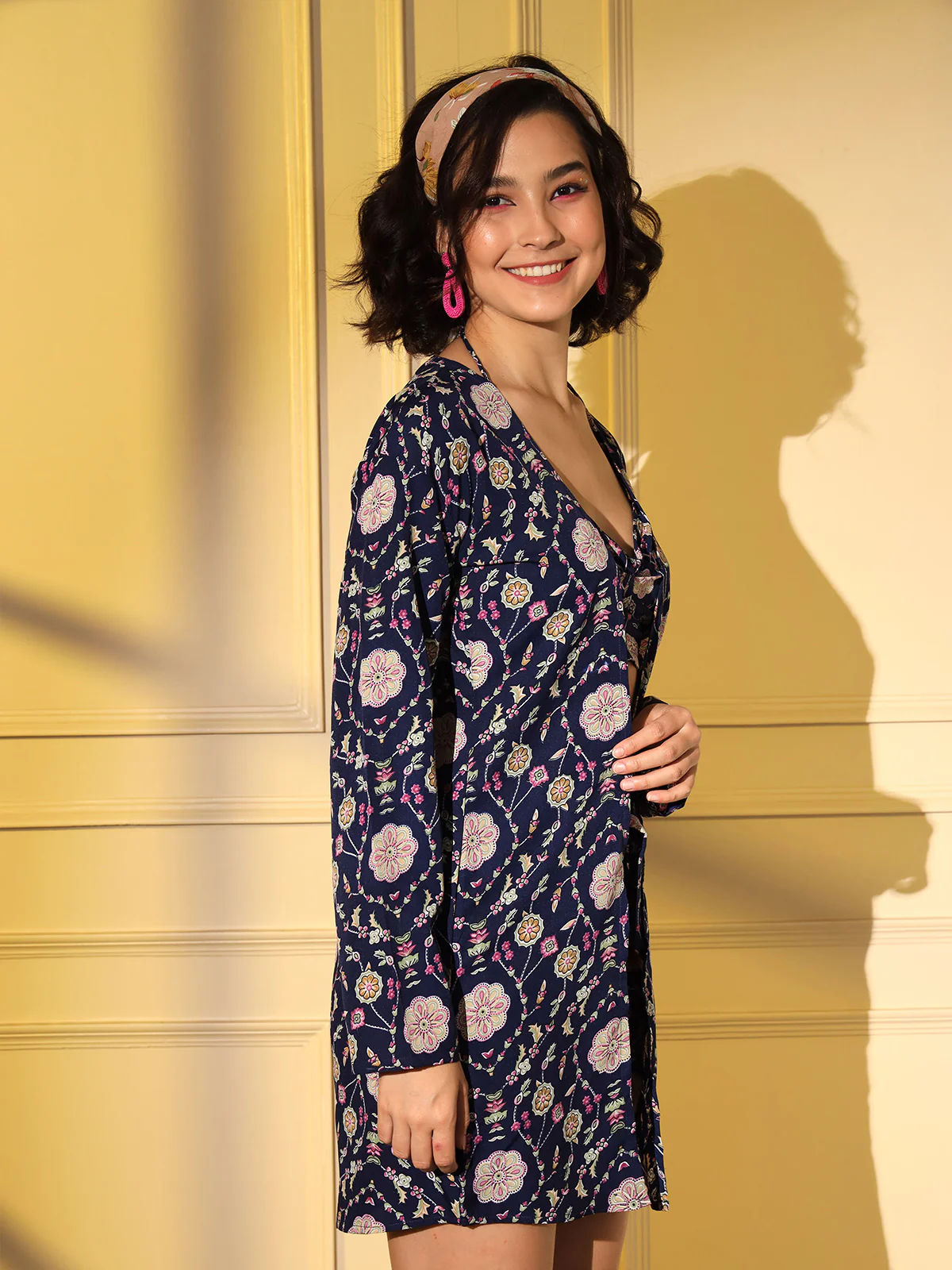 Odette Women Blue Crepe Printed Stitched Co Ord Set - Image 5