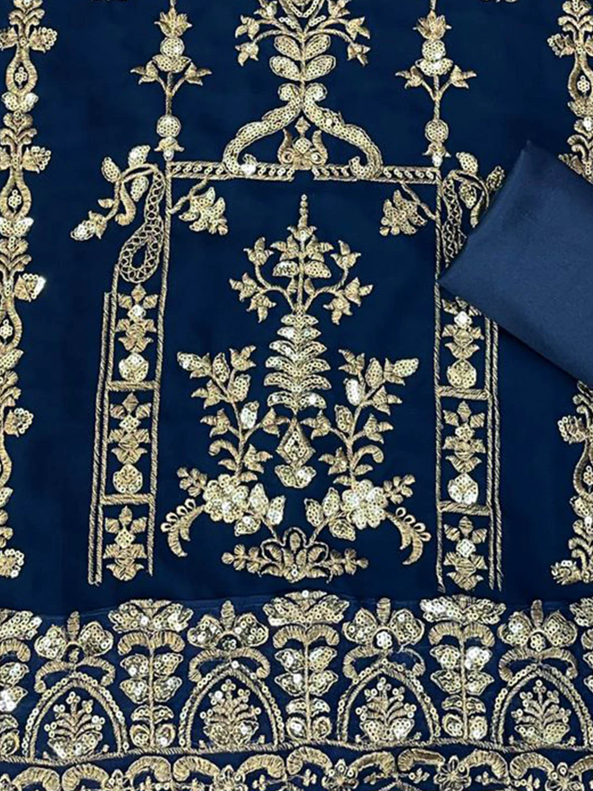 Odette Women Blue Embroidered Georgette Semi Stitched Salwar Suit - Image 3