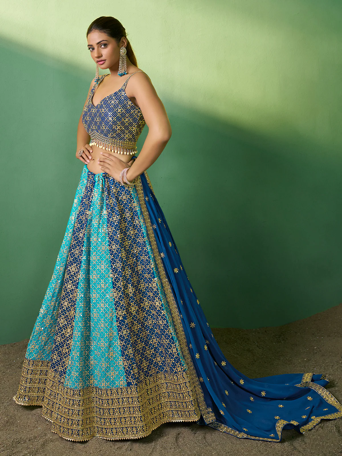 Odette Women Embroidered Semi Stitched Lehenga With Unstitched Blouse - Image 2