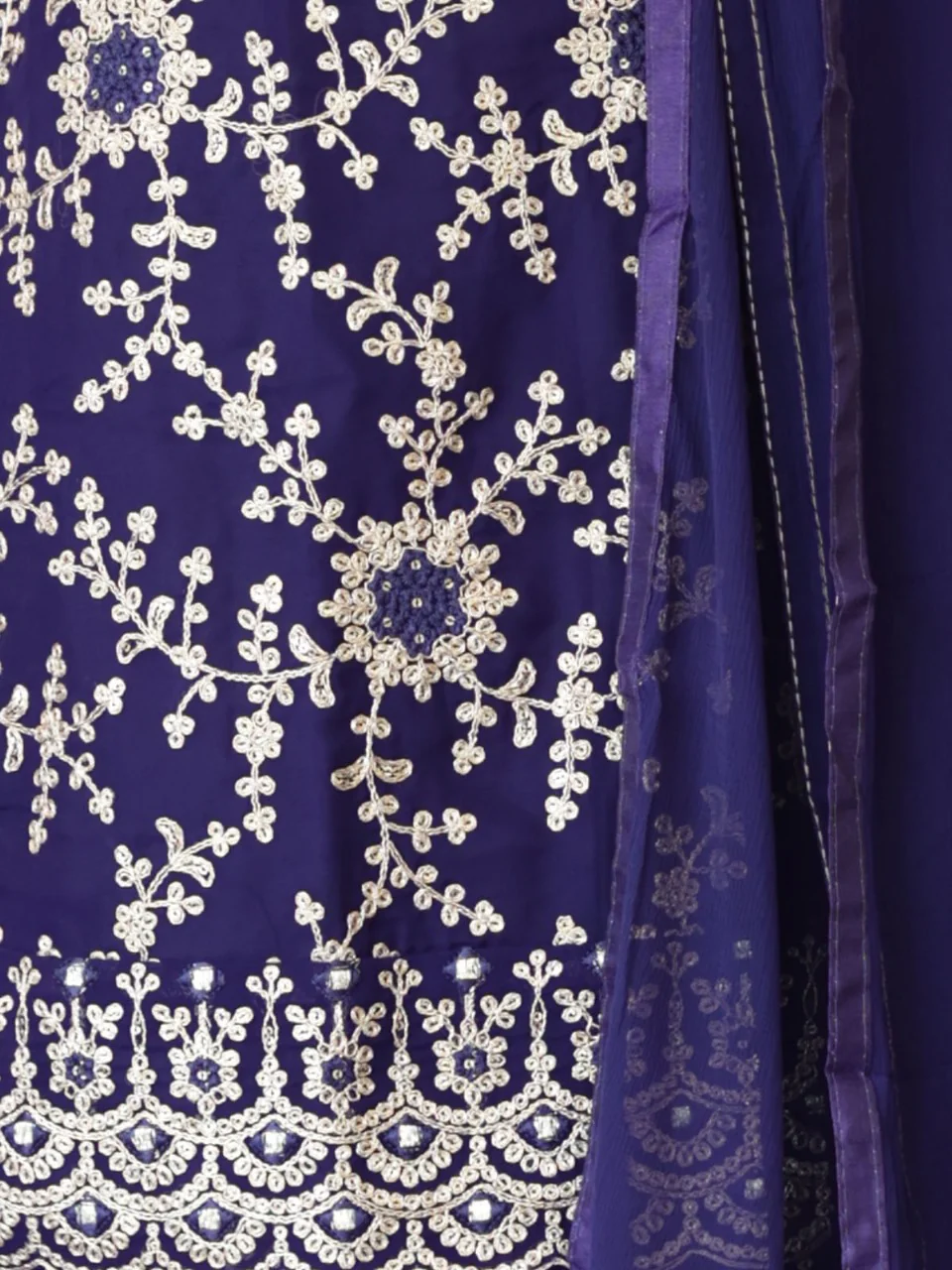 Odette Women Blue Faux Georgette Embroidered Semi Stitched Palazzo Suit - Image 5