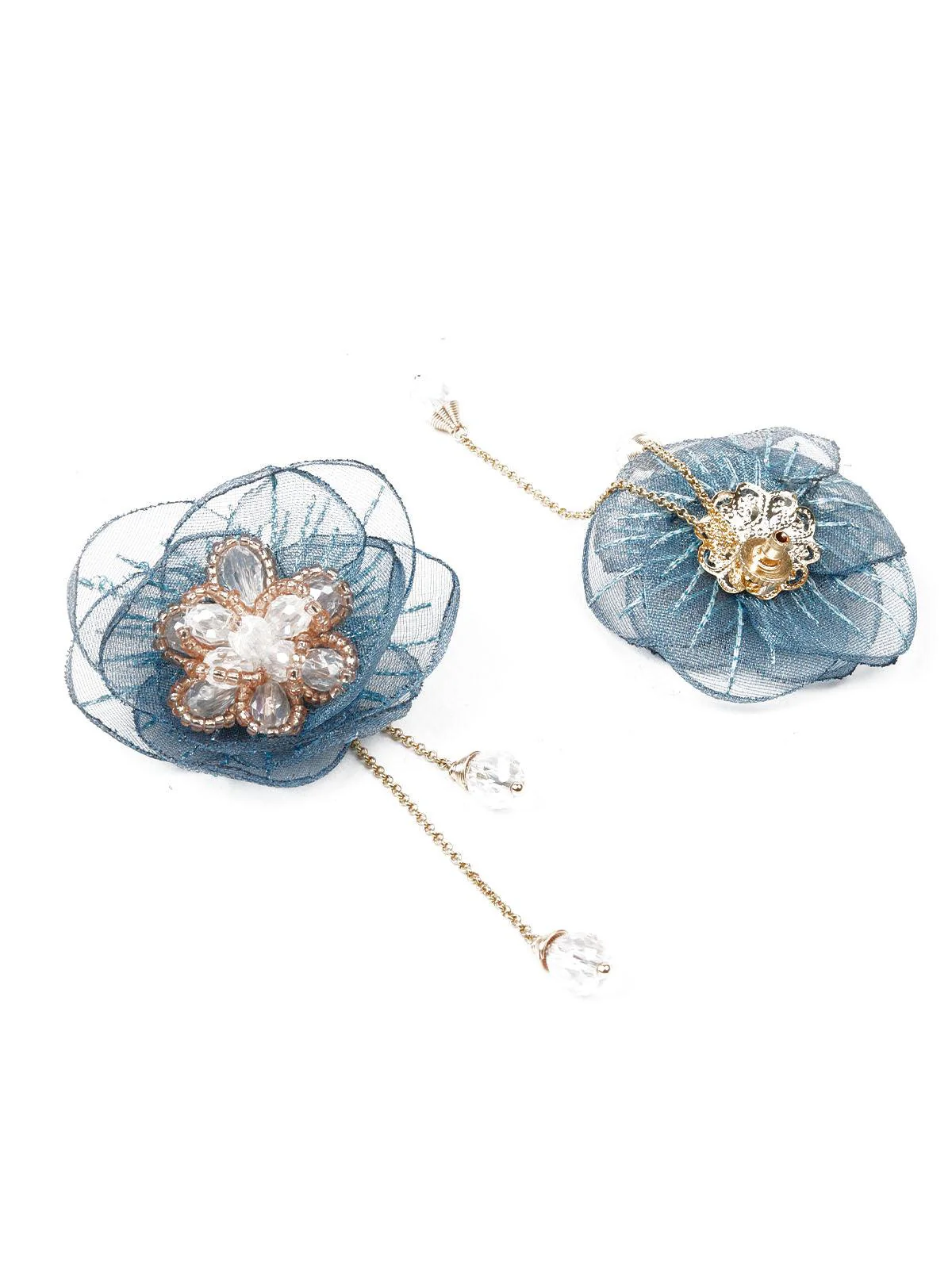 Odette Women Blue Floral Stud Earring - Image 3