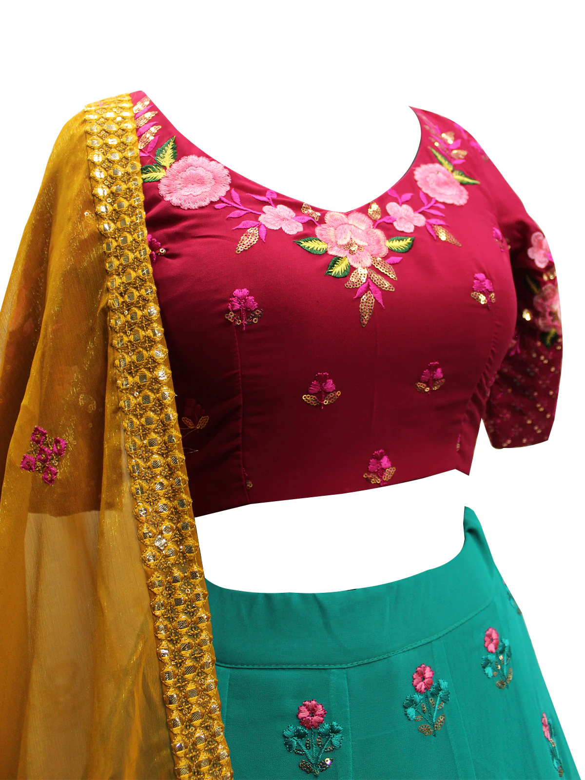 Odette Women Blue Georgette Embroidered Semi Stitched Lehenga With  Unstitched Blouse - Image 2