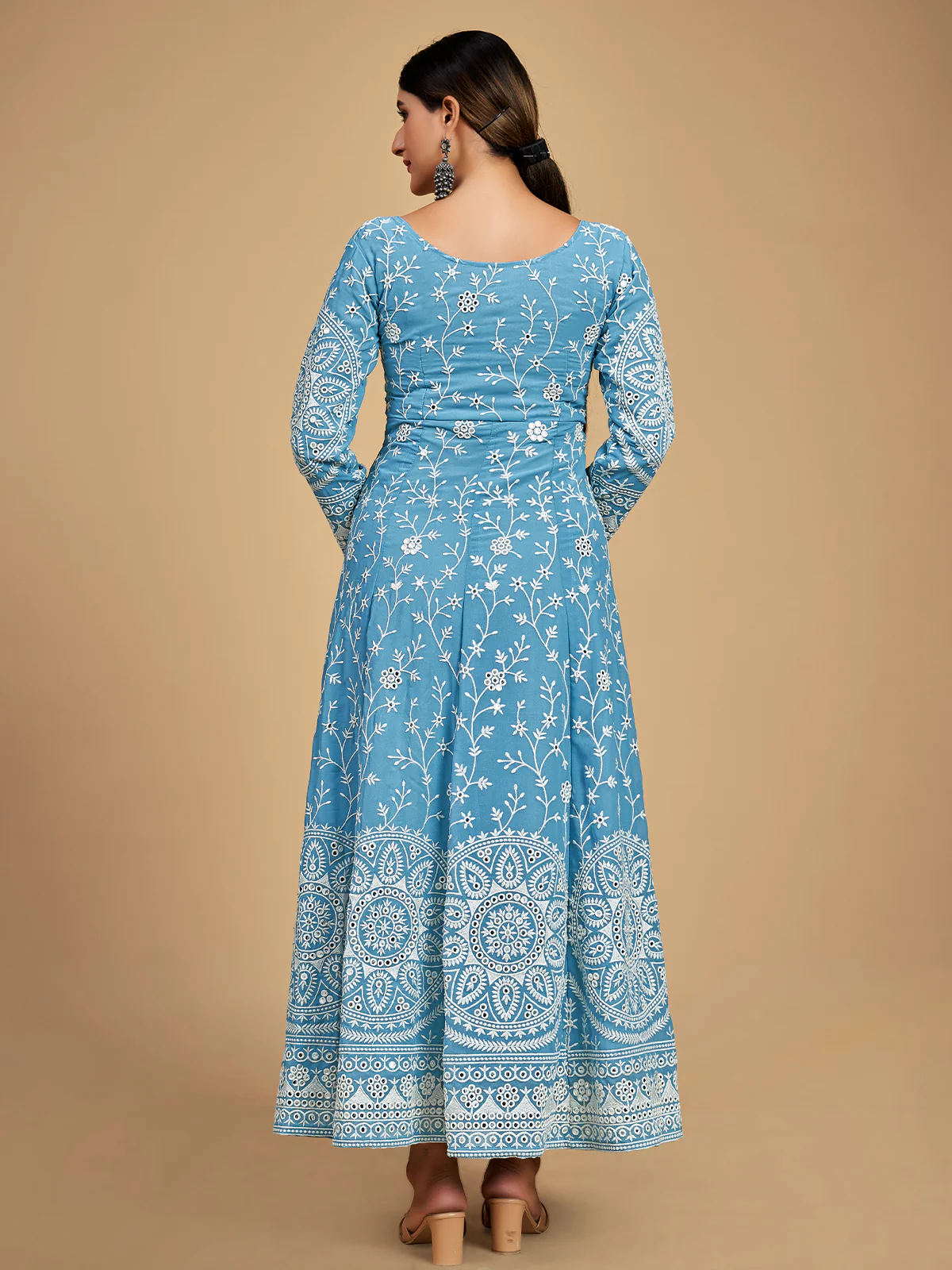 Odette Women Blue Georgette Embroidered Stitched Kurta Set - Image 4