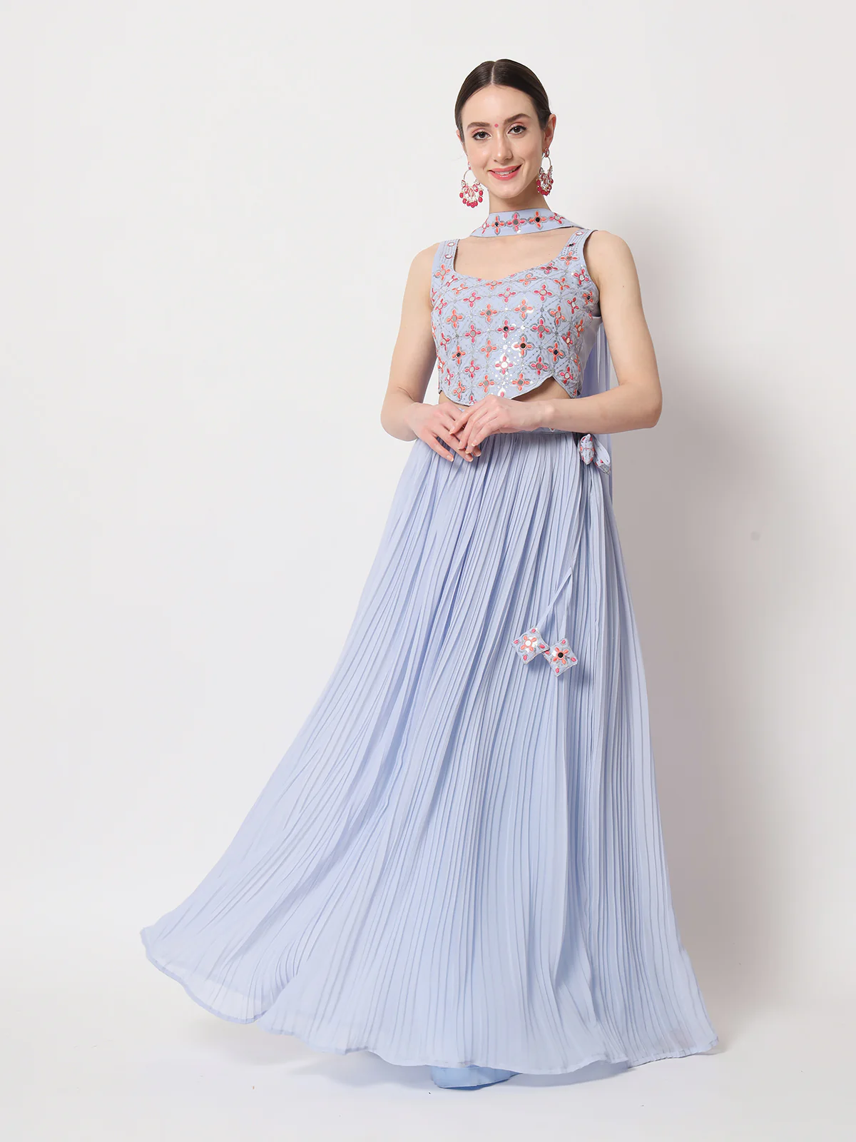 Odette Women Blue Georgette Semi Stitched Lehenga With Unstitched Blouse - Image 2