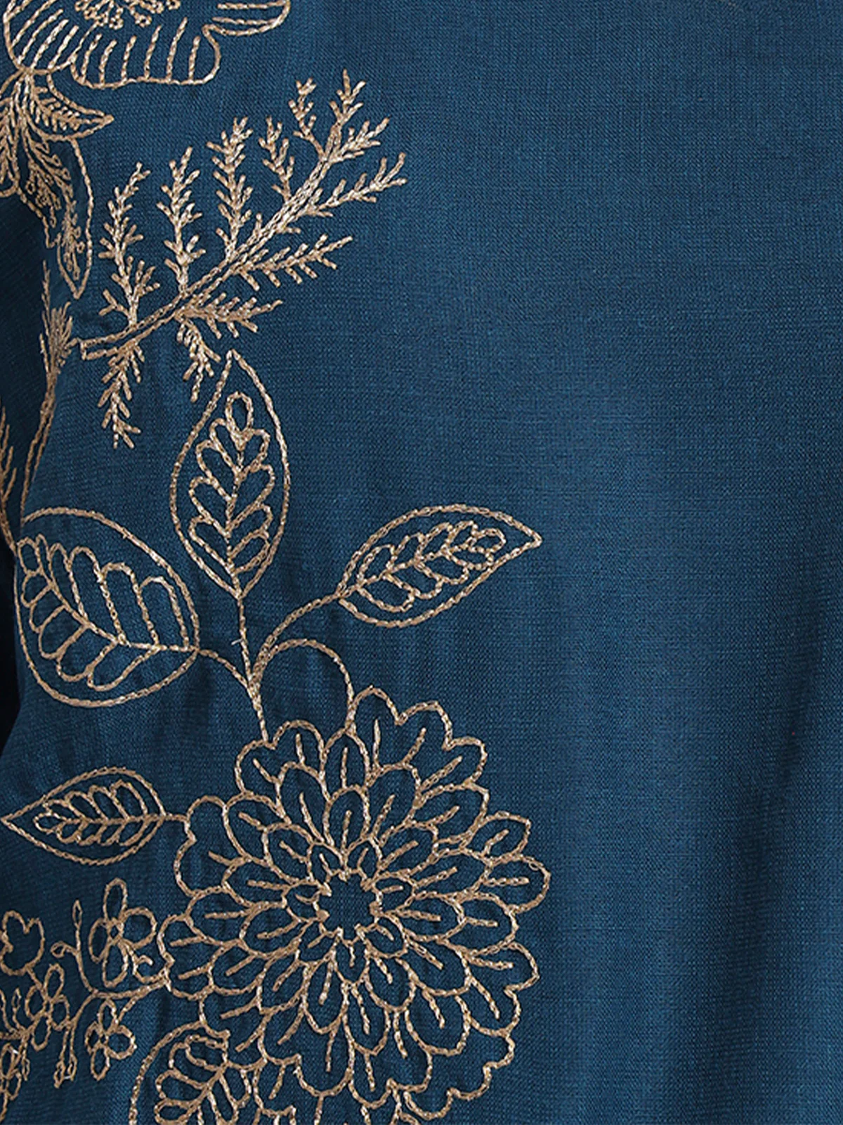 Odette Women Blue Cotton Blend Embroidered Stitched Kurta Set - Image 6