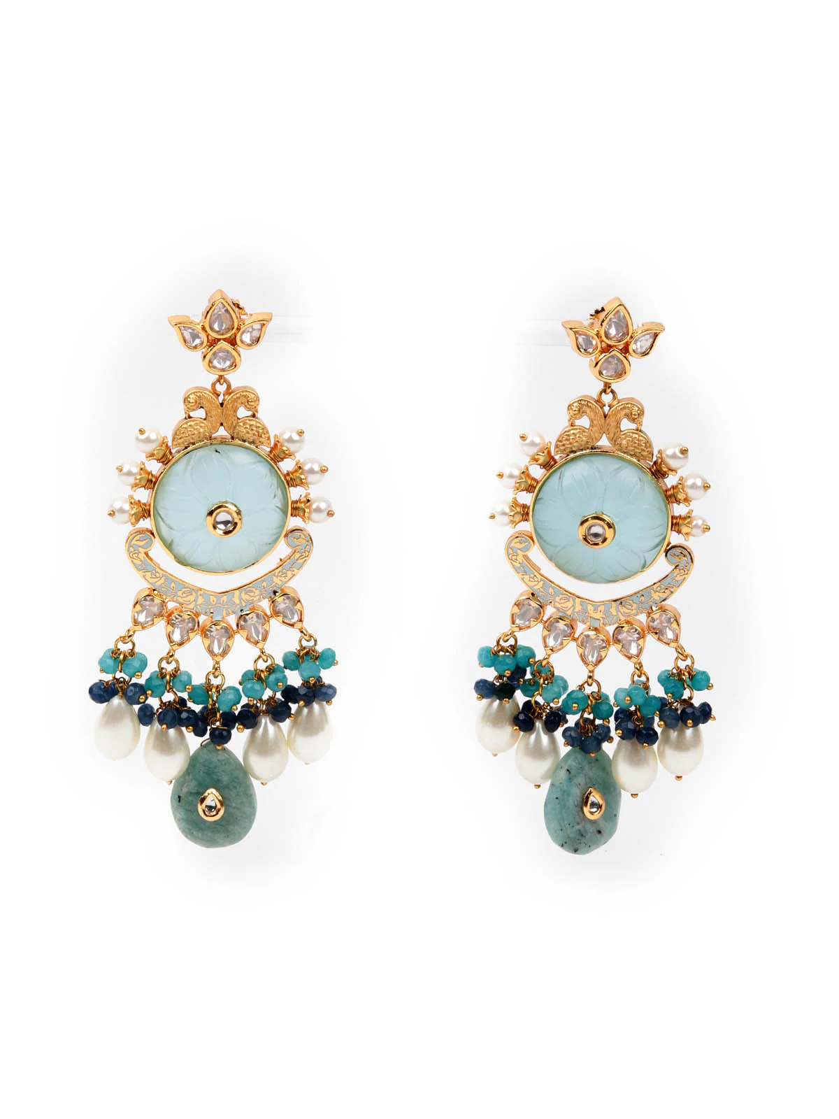 Odette Women Blue Peacock Dangler Earrings - Image 3