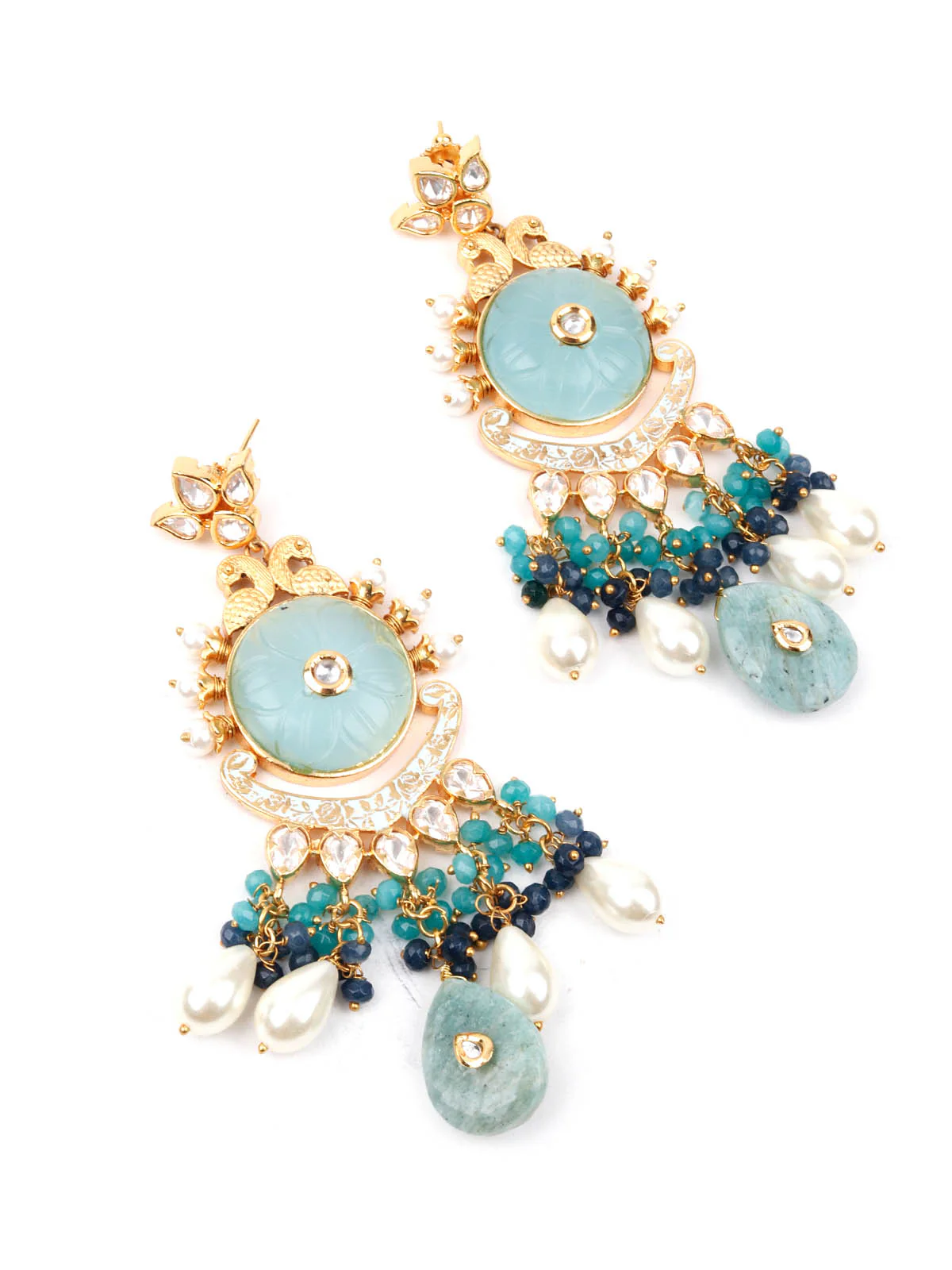 Odette Women Blue Peacock Dangler Earrings - Image 4