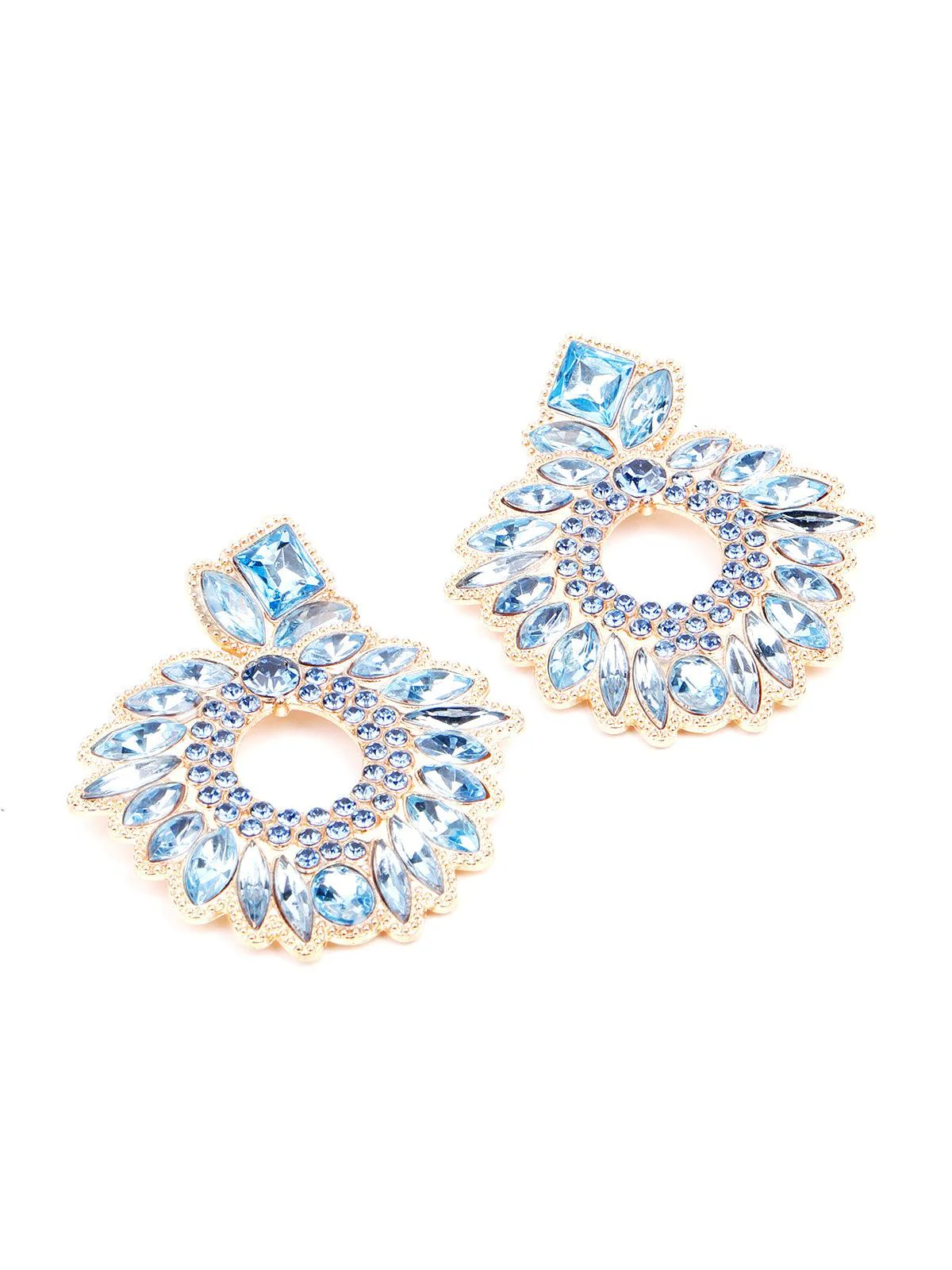 Odette Women Blue Textured Rounded Metal Earrings - Image 5