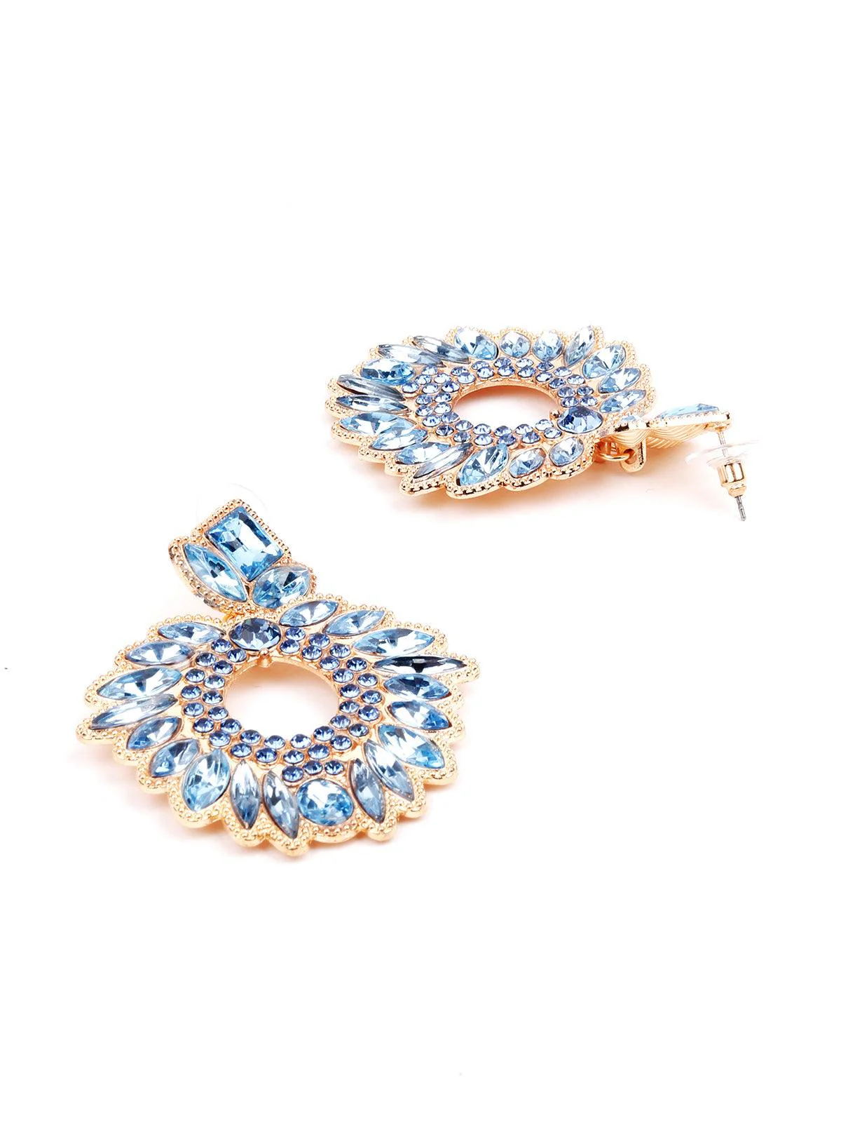 Odette Women Blue Textured Rounded Metal Earrings - Image 6
