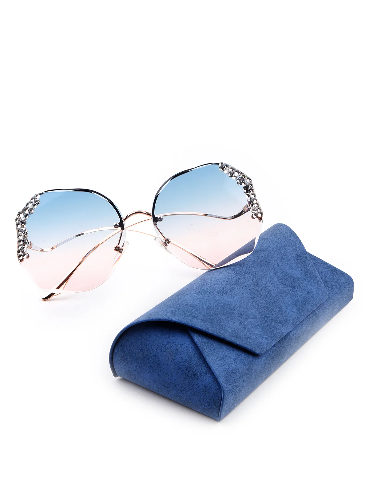 Odette Women Blue Tinted Studded Sunglasses - Image 3