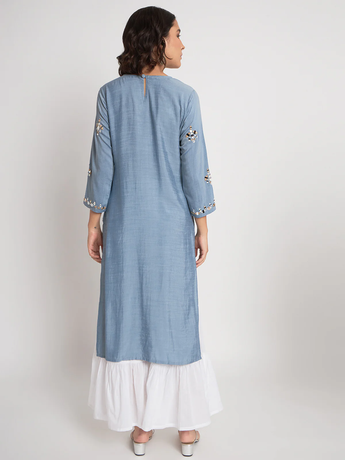 Odette Women Blue Viscose Embroidered Stitched Kurta Set - Image 5
