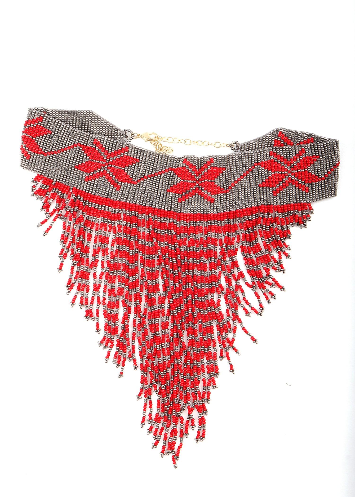 Odette Women Beaded Red Handmade Choker - Image 3