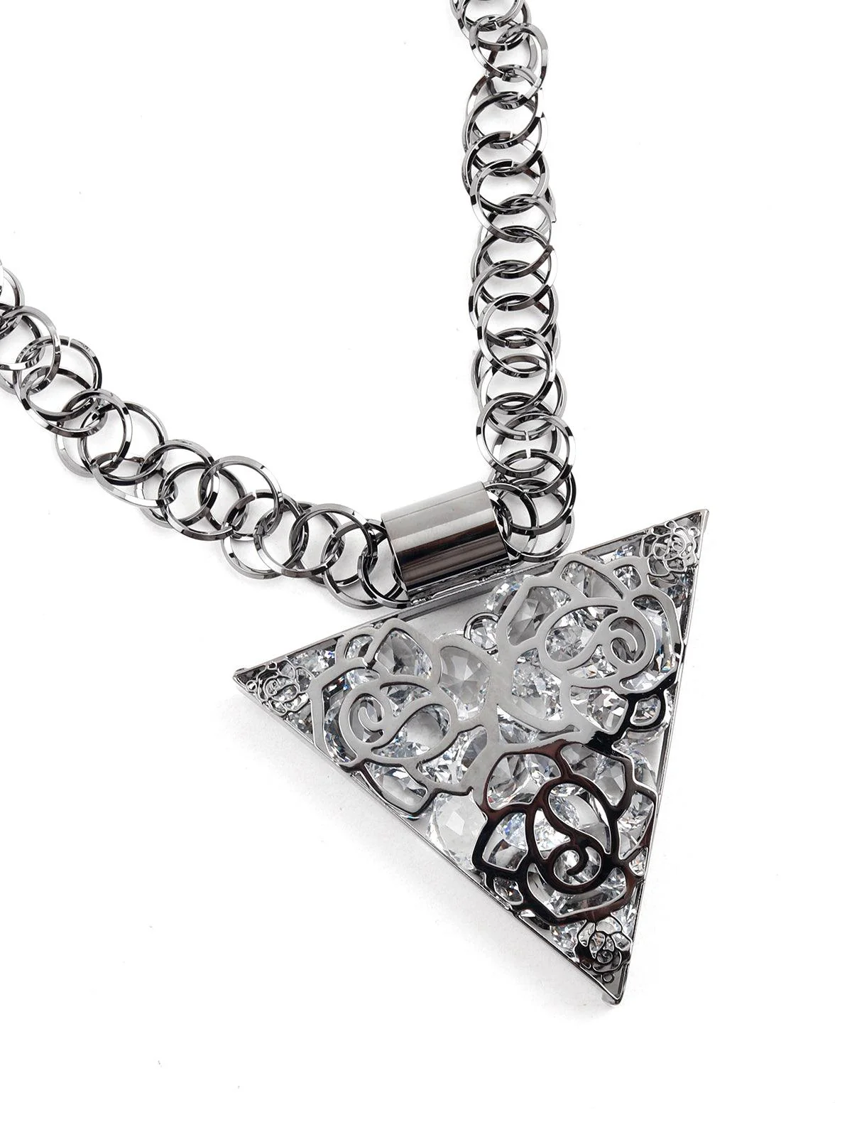 Odette Women Bold Silver Triangular Pendant Necklace - Image 4