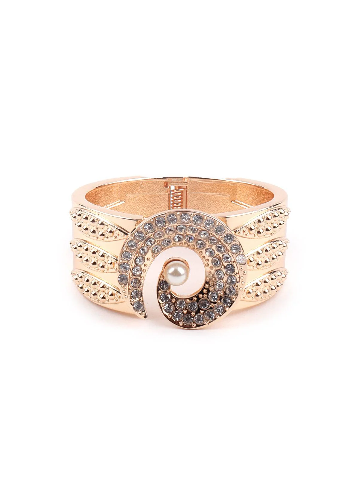 Odette Women Broad Gold Studded Bracelet - Image 3