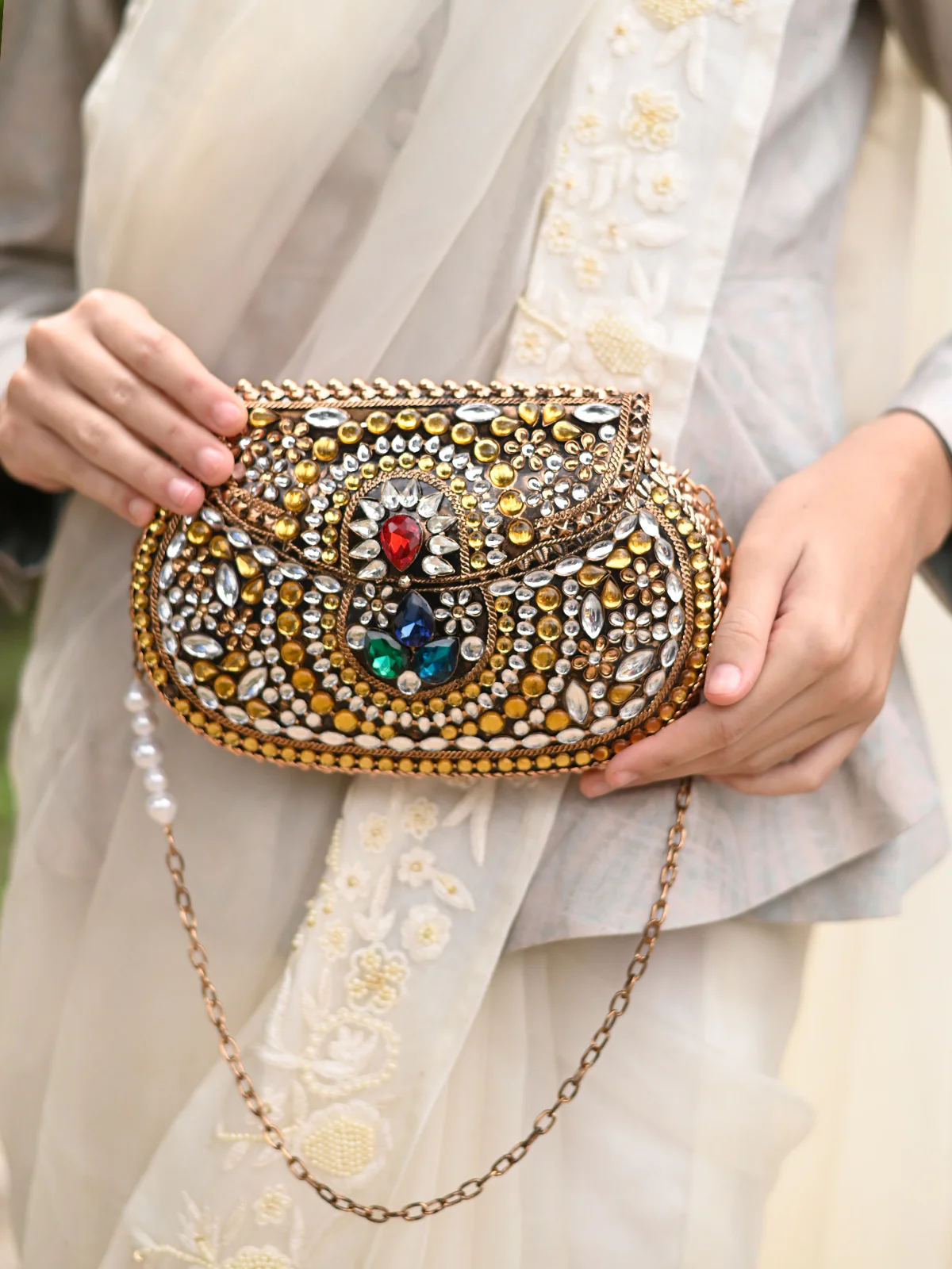 Odette Women Bronze Colored Metal Clutch - Image 2