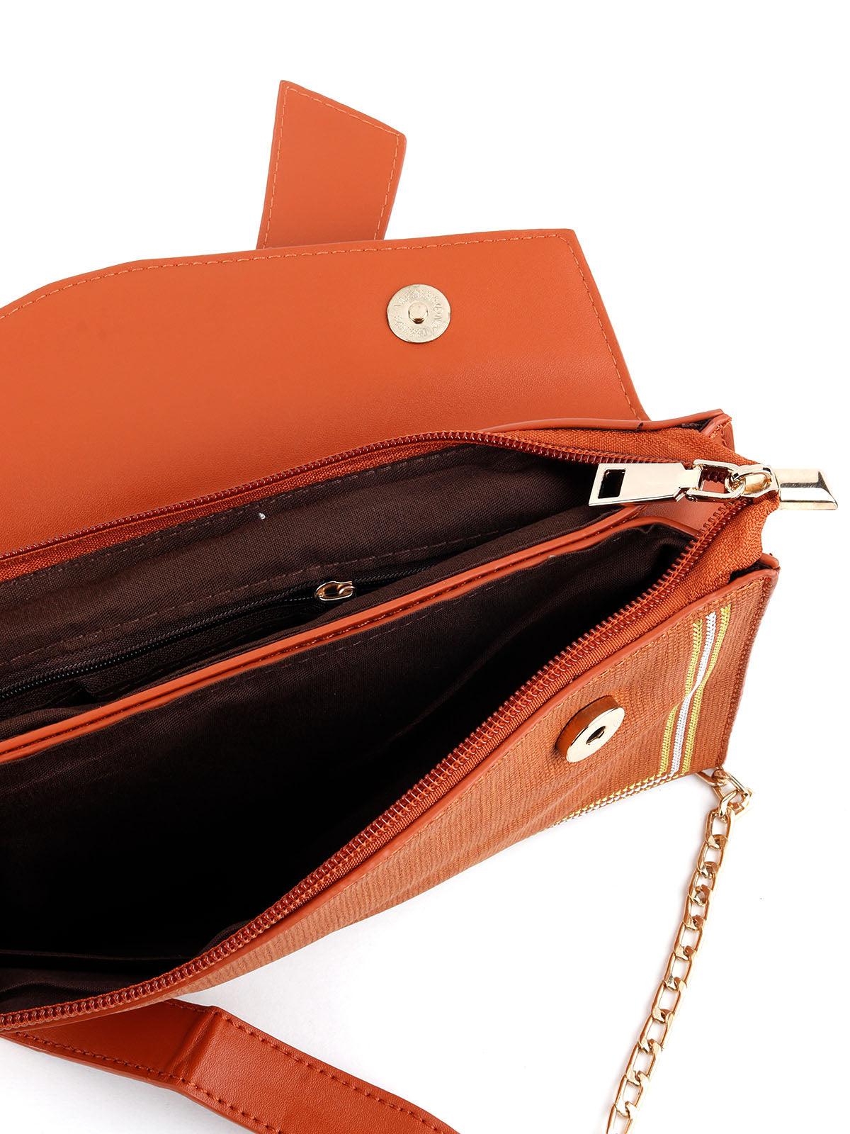 Odette Women Brown Bow Design Envelope Shape Handbag - Image 6
