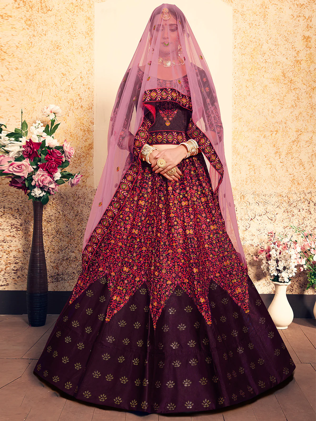 Odette Women Brown Classy Semi Stitched Lehenga With Unstitched Blouse - Image 3