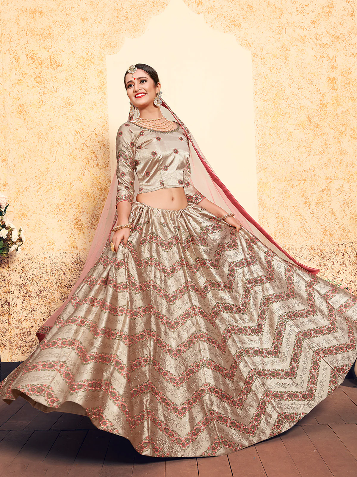 Odette Women Brown Classy Semi Stitched Lehenga With Unstitched Blouse - Image 3