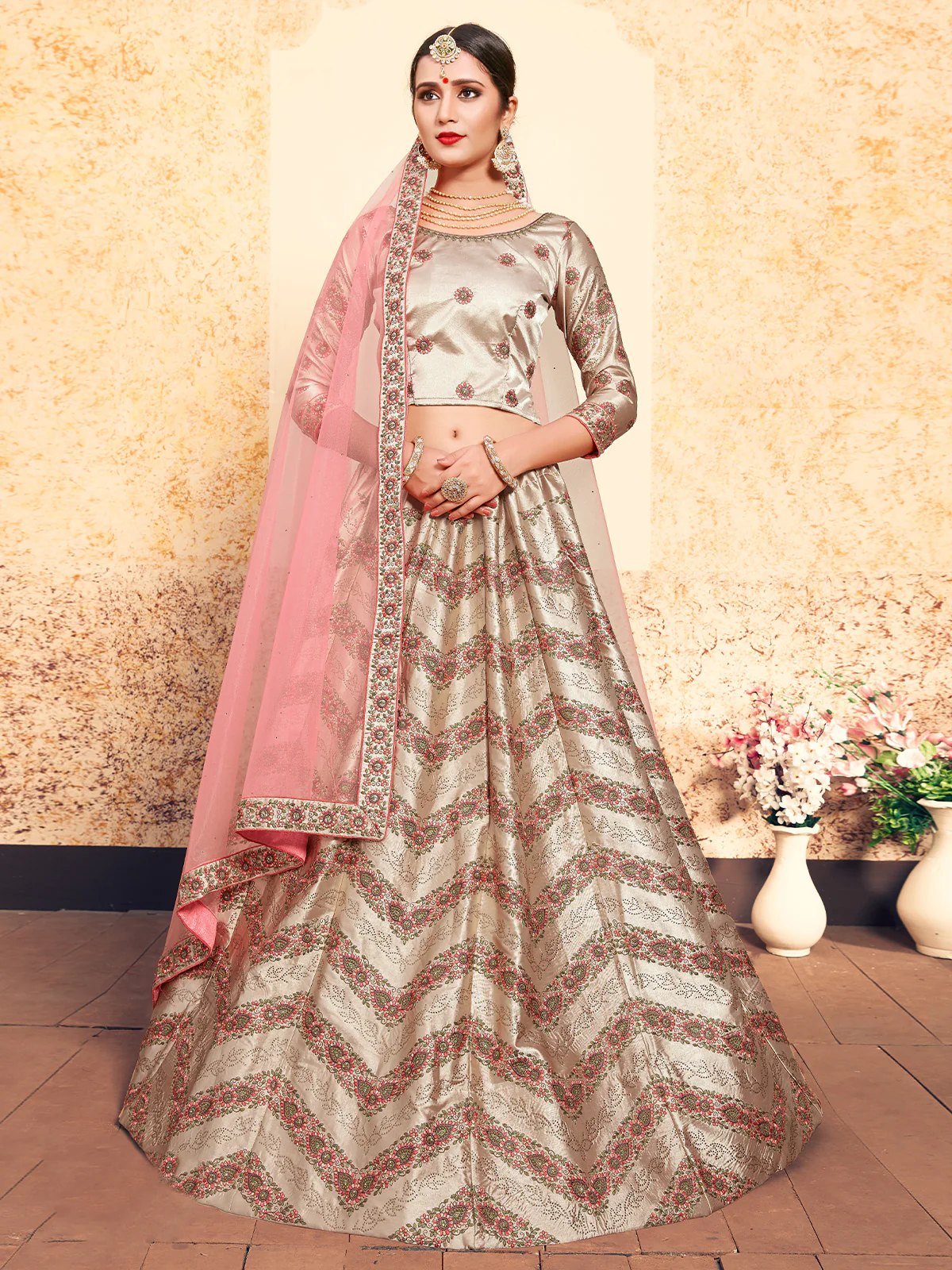 Odette Women Brown Classy Semi Stitched Lehenga With Unstitched Blouse - Image 4