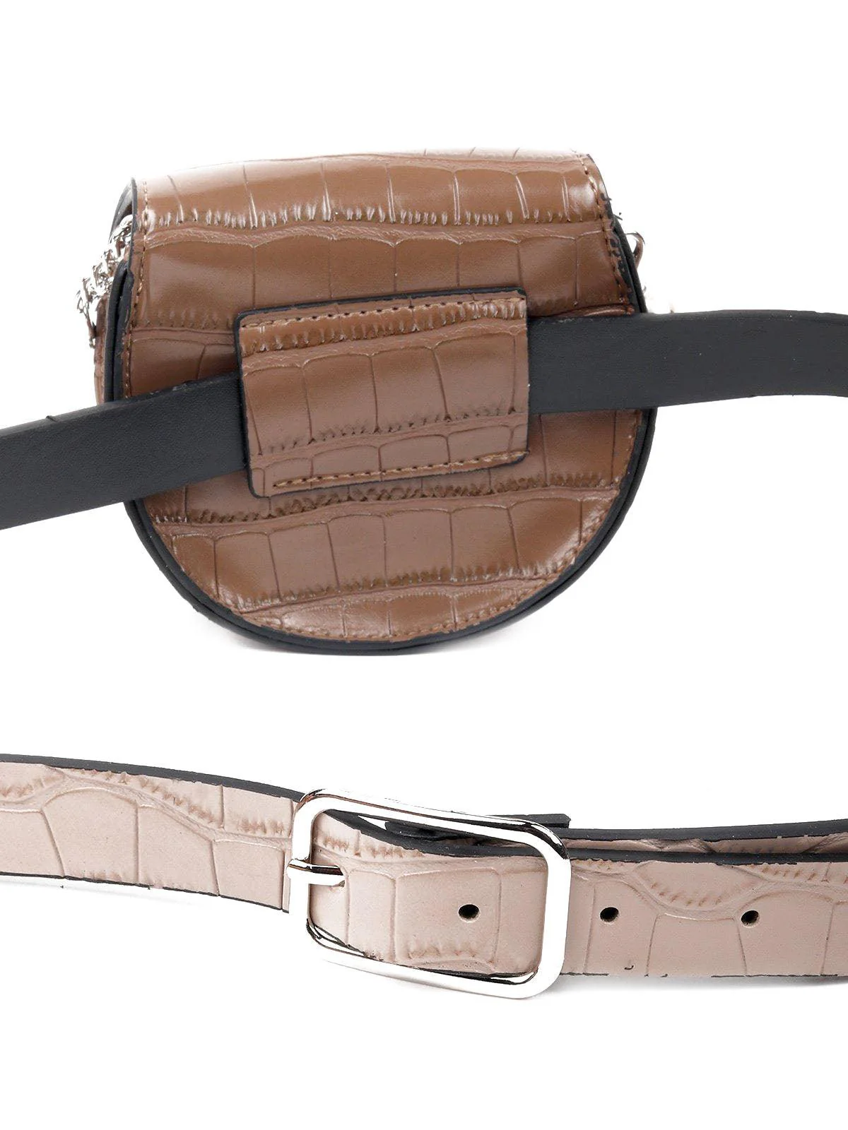 Odette Women Brown Textured Faux Leather Belt Bag - Image 6