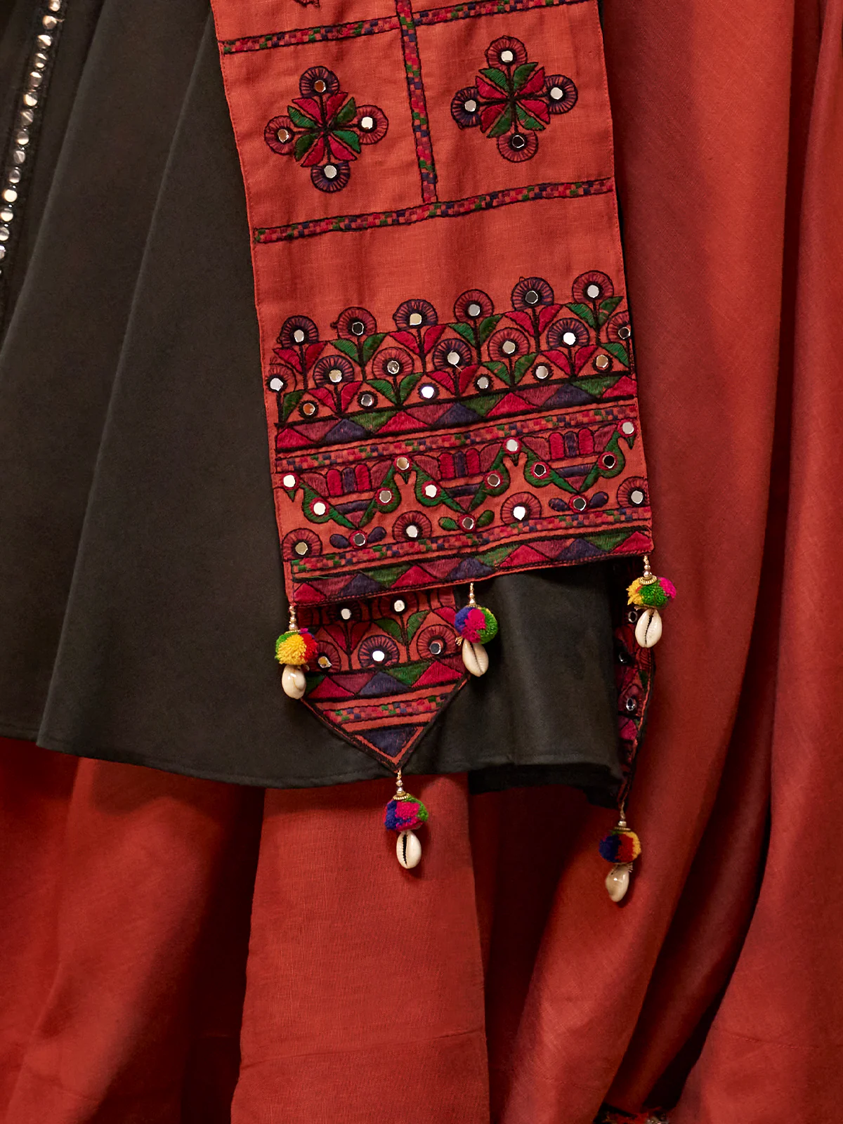 Odette Maroon Cotton Embroidered Semi Stitched Lehenga Choli For Women - Image 6
