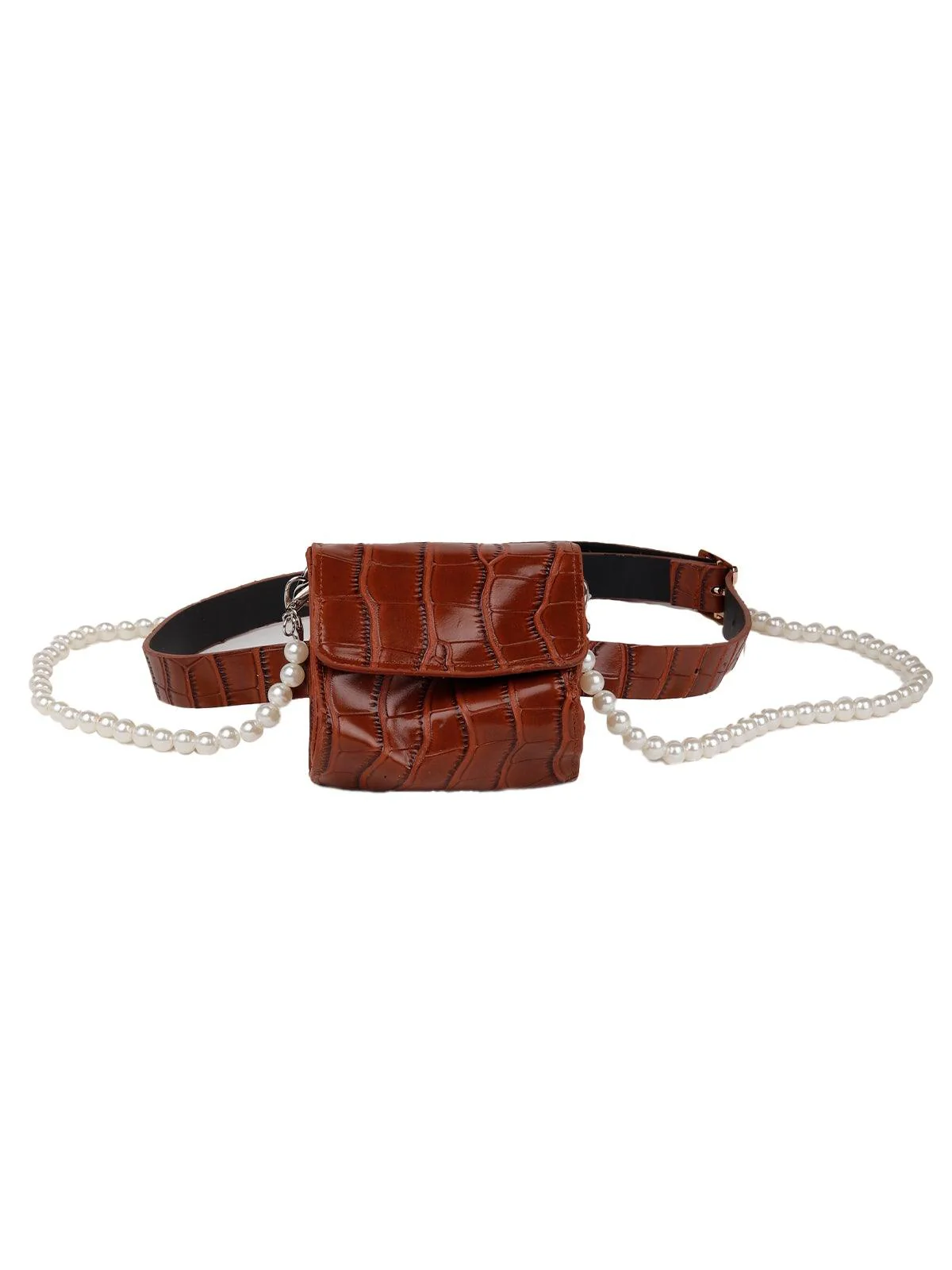 Odette Women Brown Double Pearl Belt Bag - Image 3