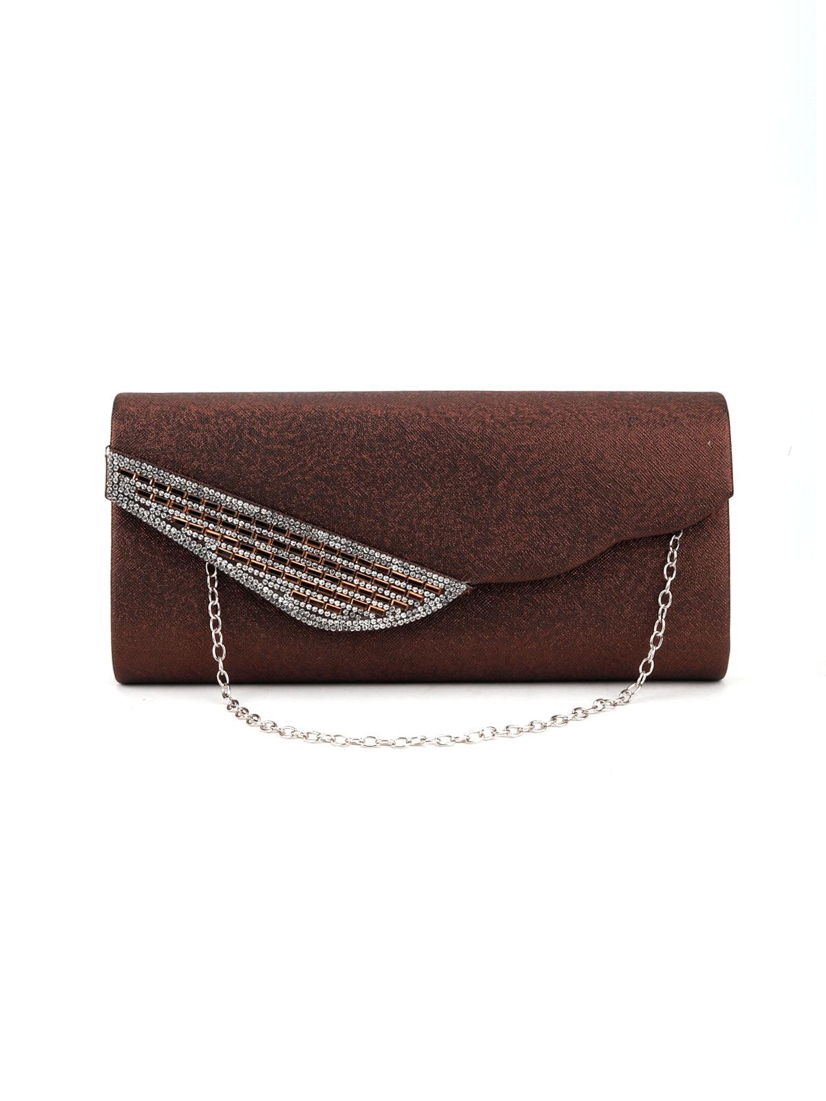 Odette Women Brown Embellished Envelope Clutch - Image 3