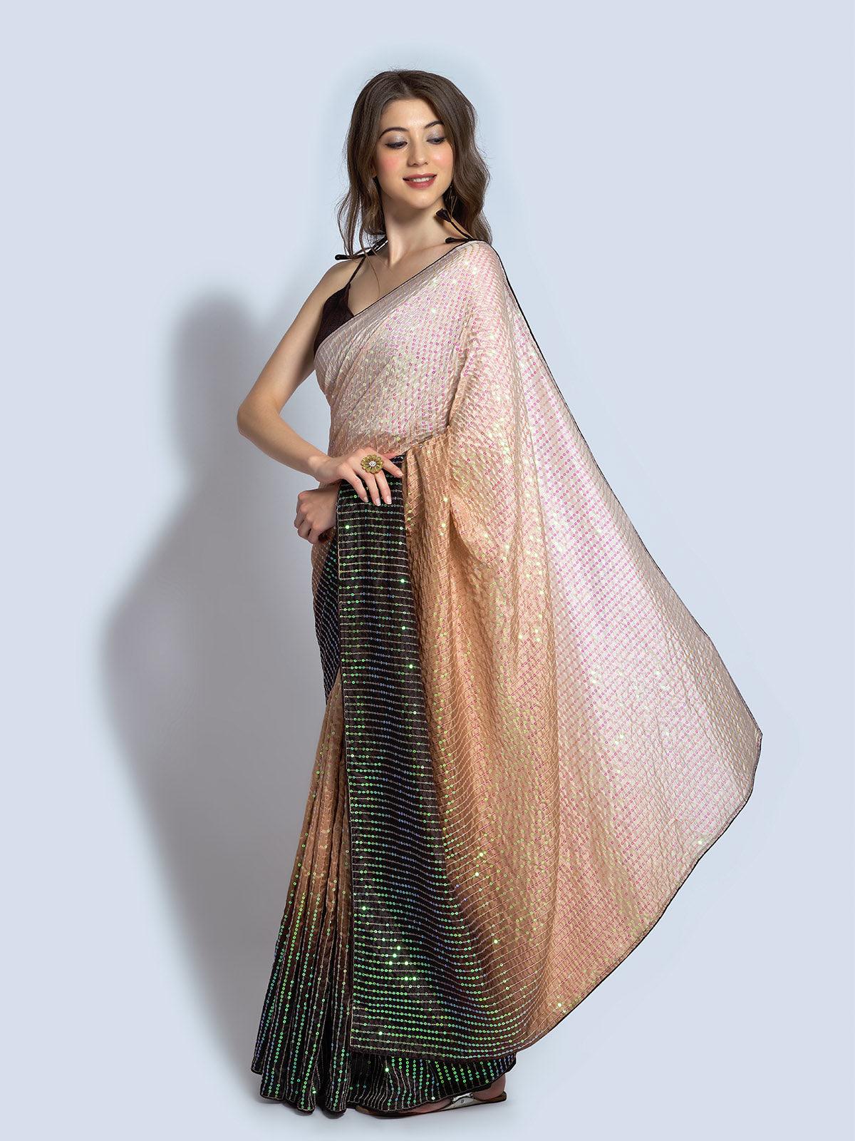 Odette Women Brown Silk Blend Designer Embroidery Saree With Unstitched Blouse - Image 5