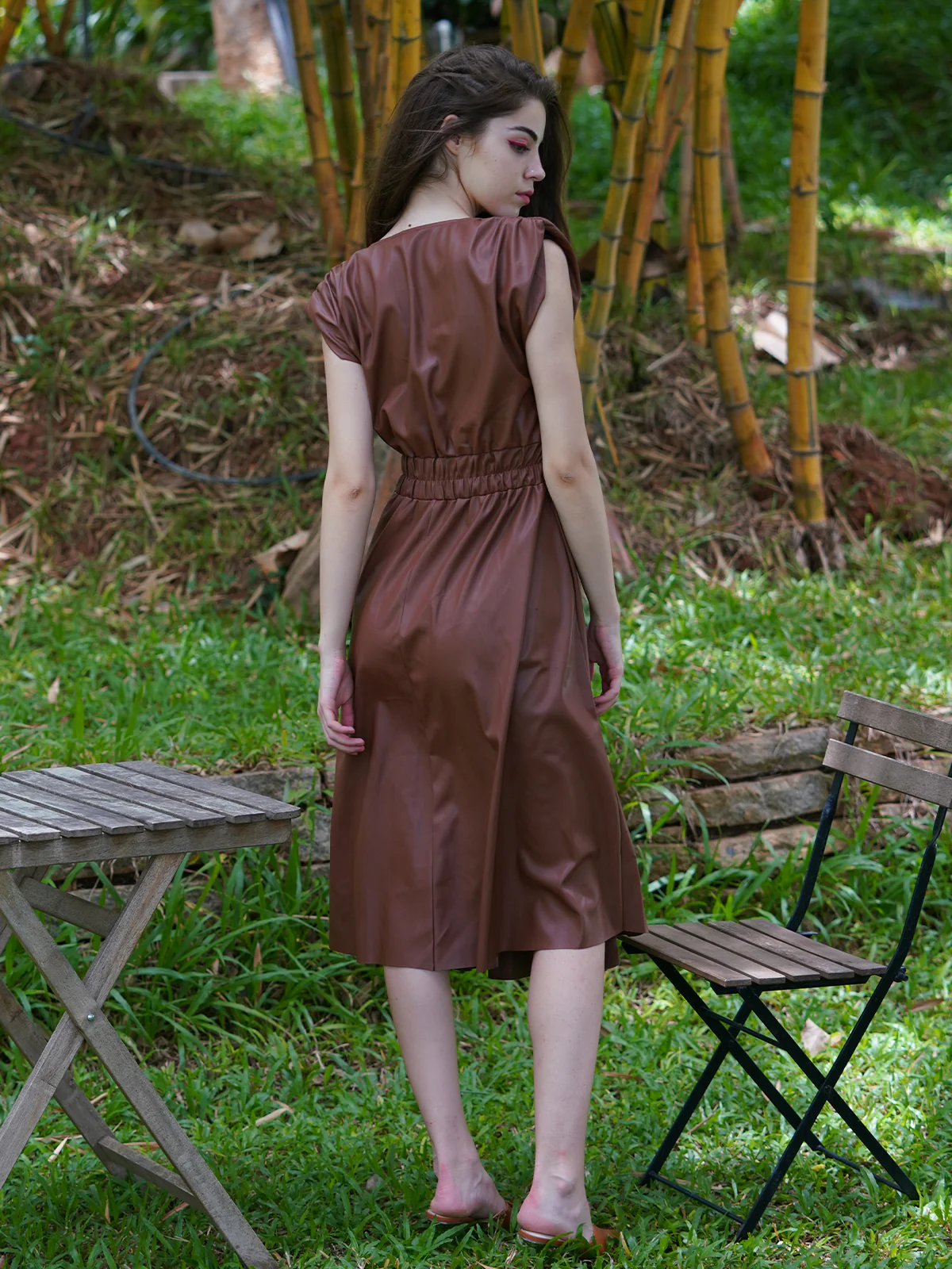 Odette Women Pu Solid Overlap Stitched Dress - Image 4