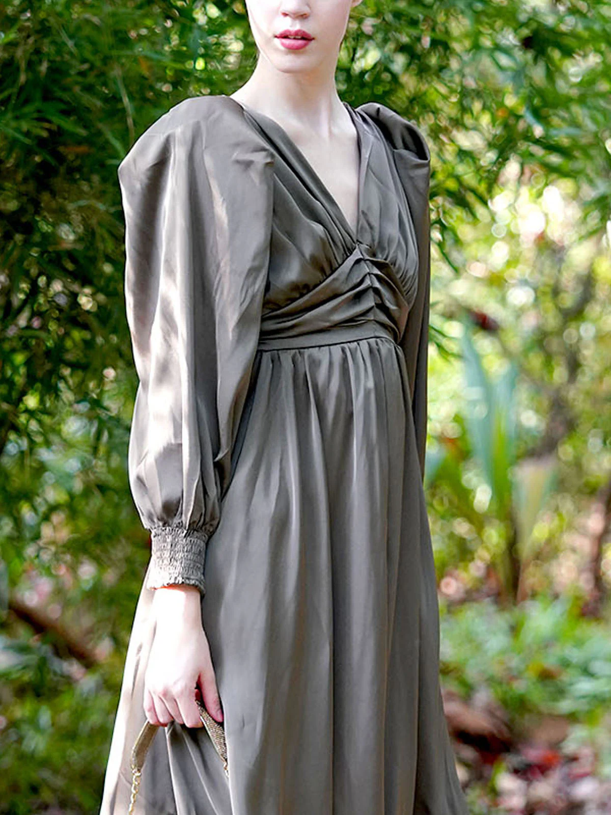 Odette Women Brown Satin Flared Stitched Dress - Image 5