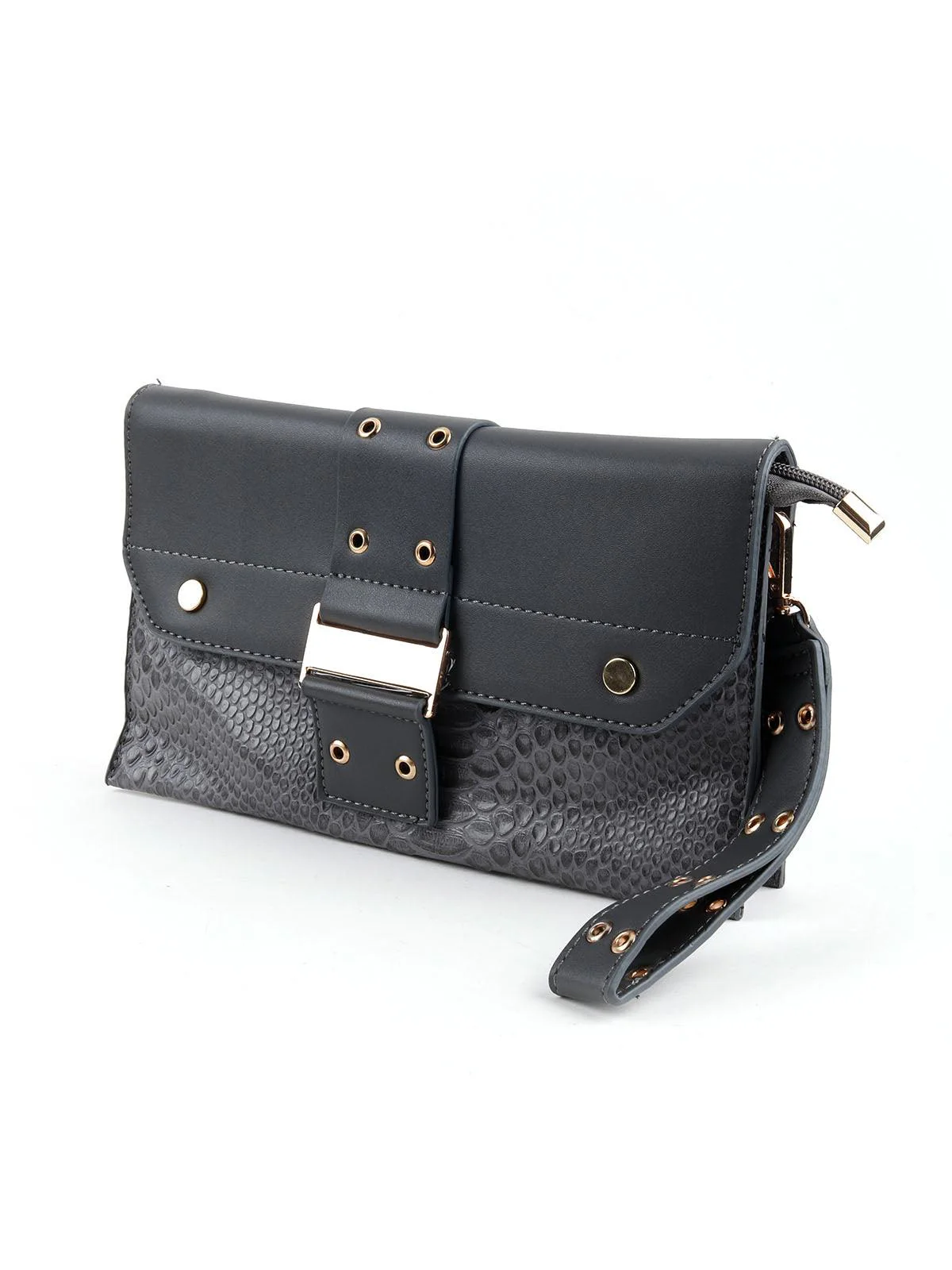 Odette Women Cadet Grey Textured Envelope Sling Bag - Image 5