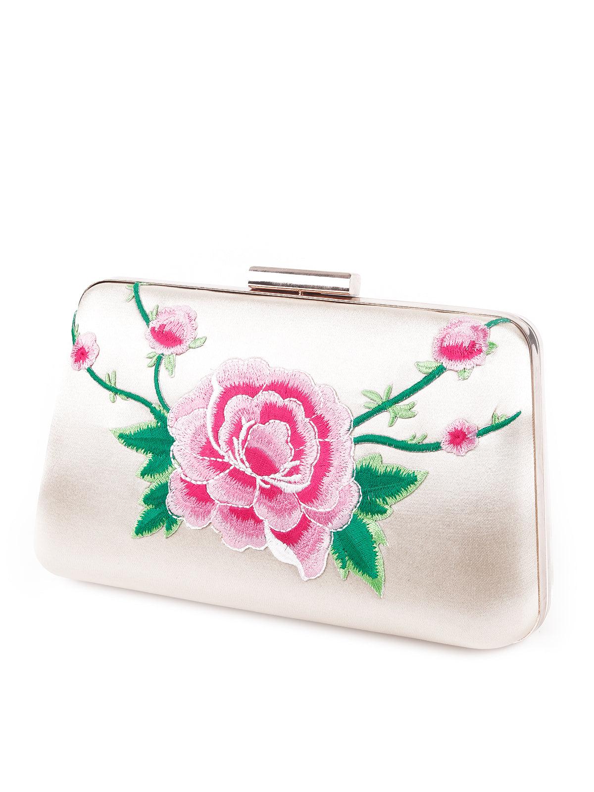 Odette Women Champagne Colour Stunning Floral Sling Bag - Image 4