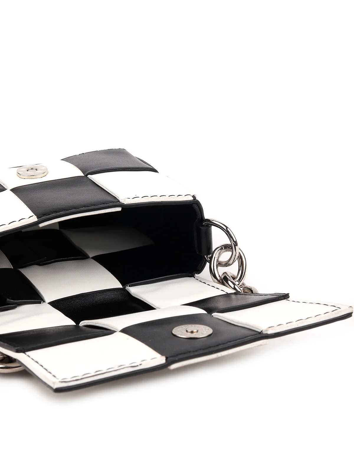 Odette Women Chequered Black And White Embellished Pouch Belt - Image 6