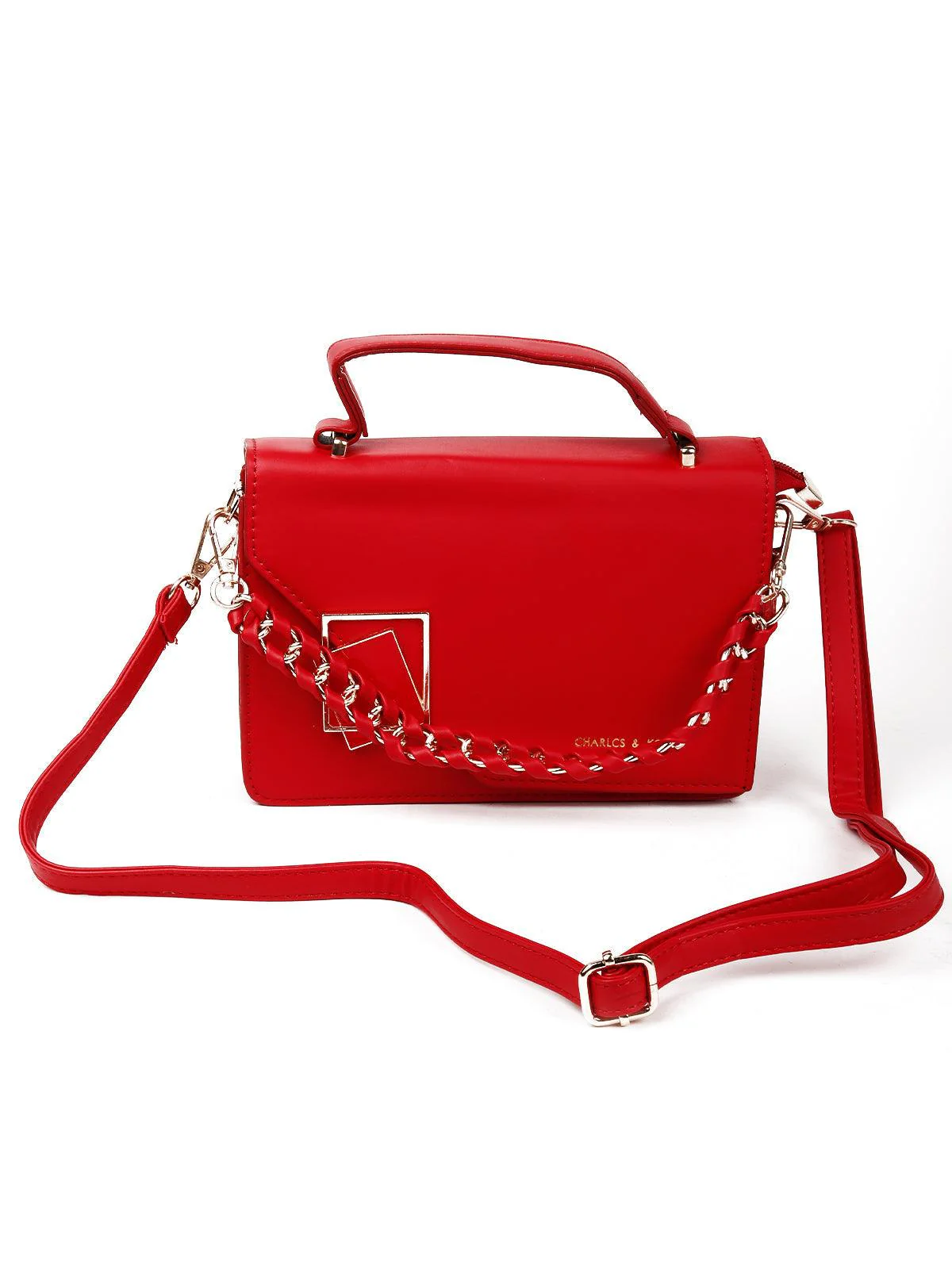 Odette Women Red Metal Smooth Sling Bag - Image 3