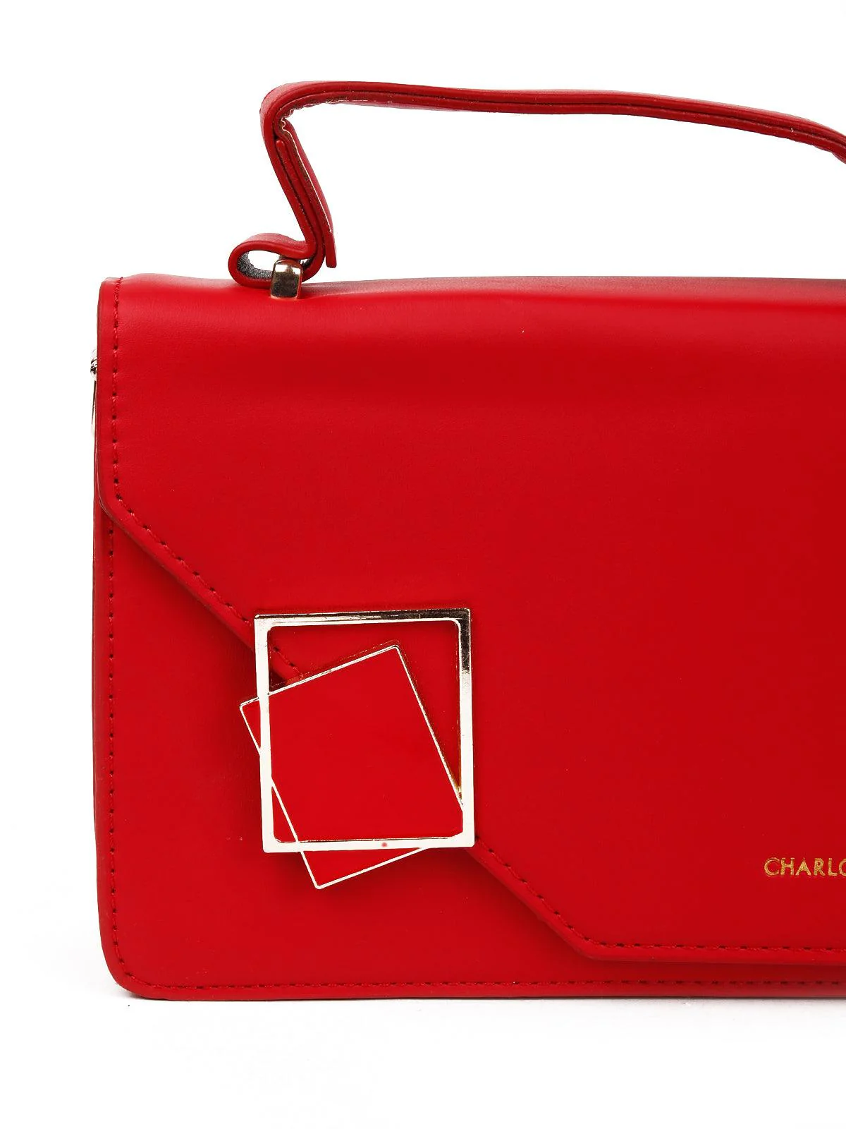 Odette Women Red Metal Smooth Sling Bag - Image 6