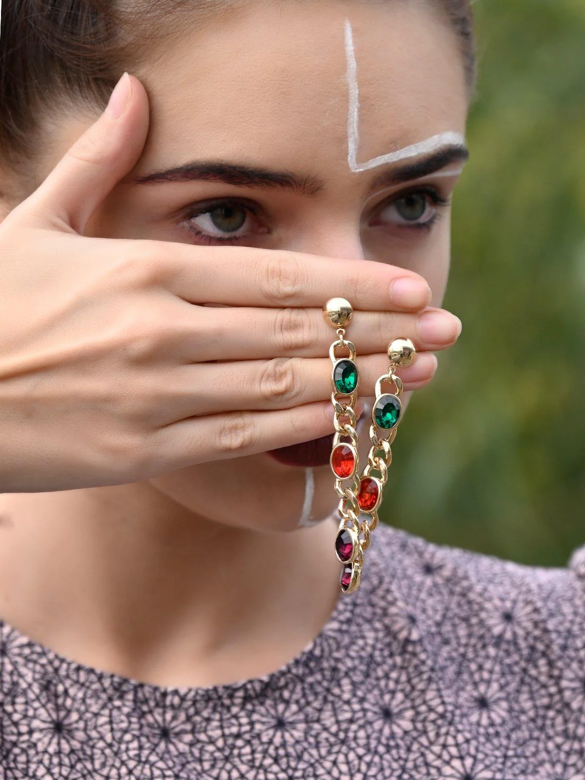 Odette Women Gold Chained Gem Stone Earrings - Image 2