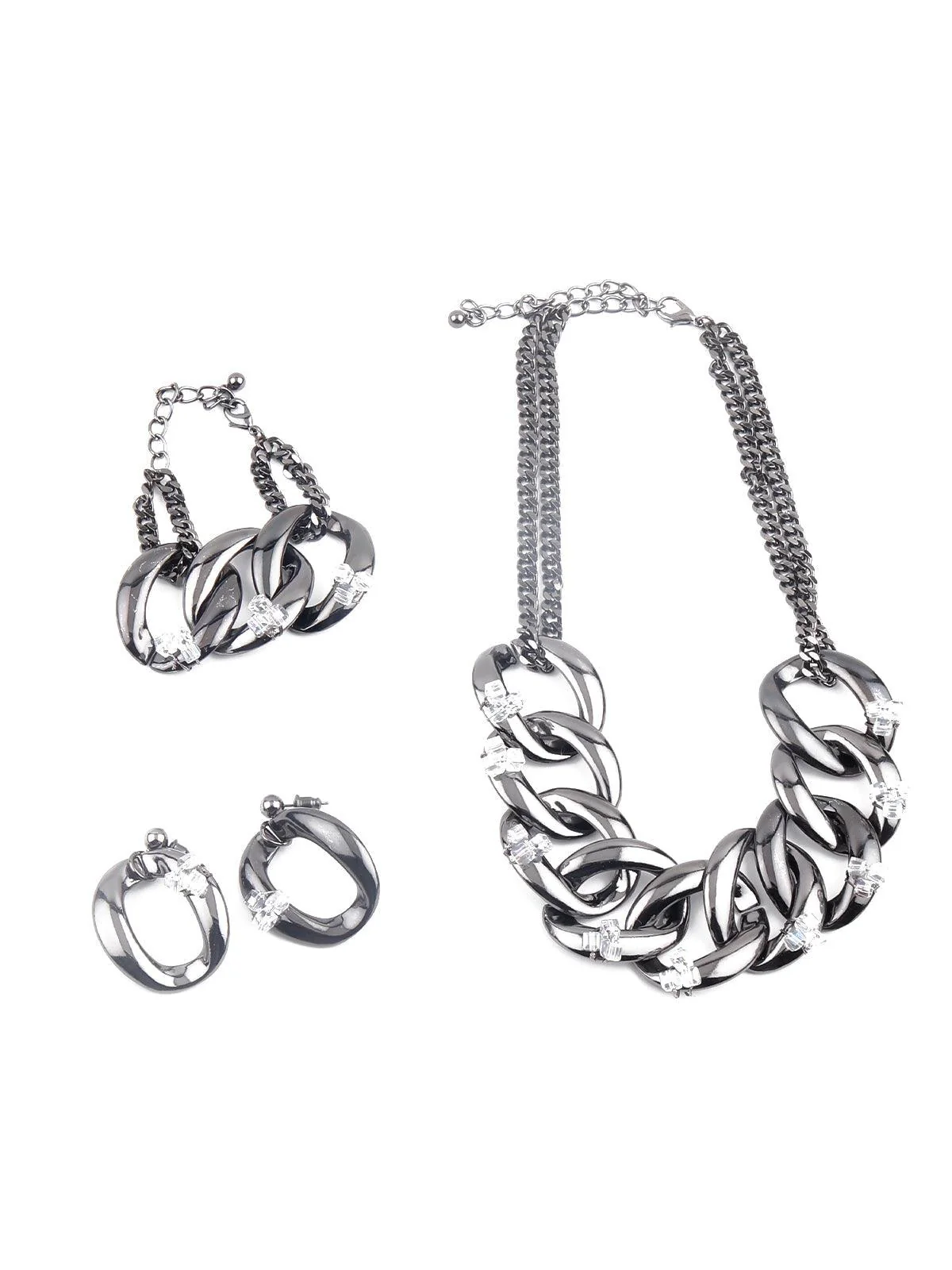 Odette Chunky Silver Tone Chain Necklace Set For Women - Image 3
