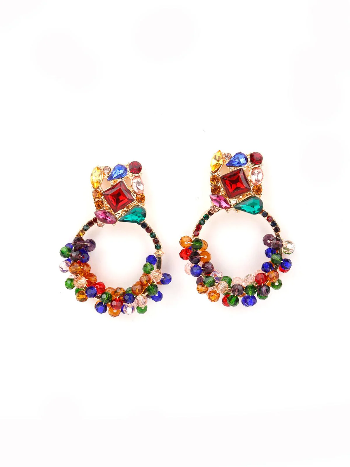 Odette Women Circular Rhinestone Earring With Multicolour Cut Crystal Beads - Image 3
