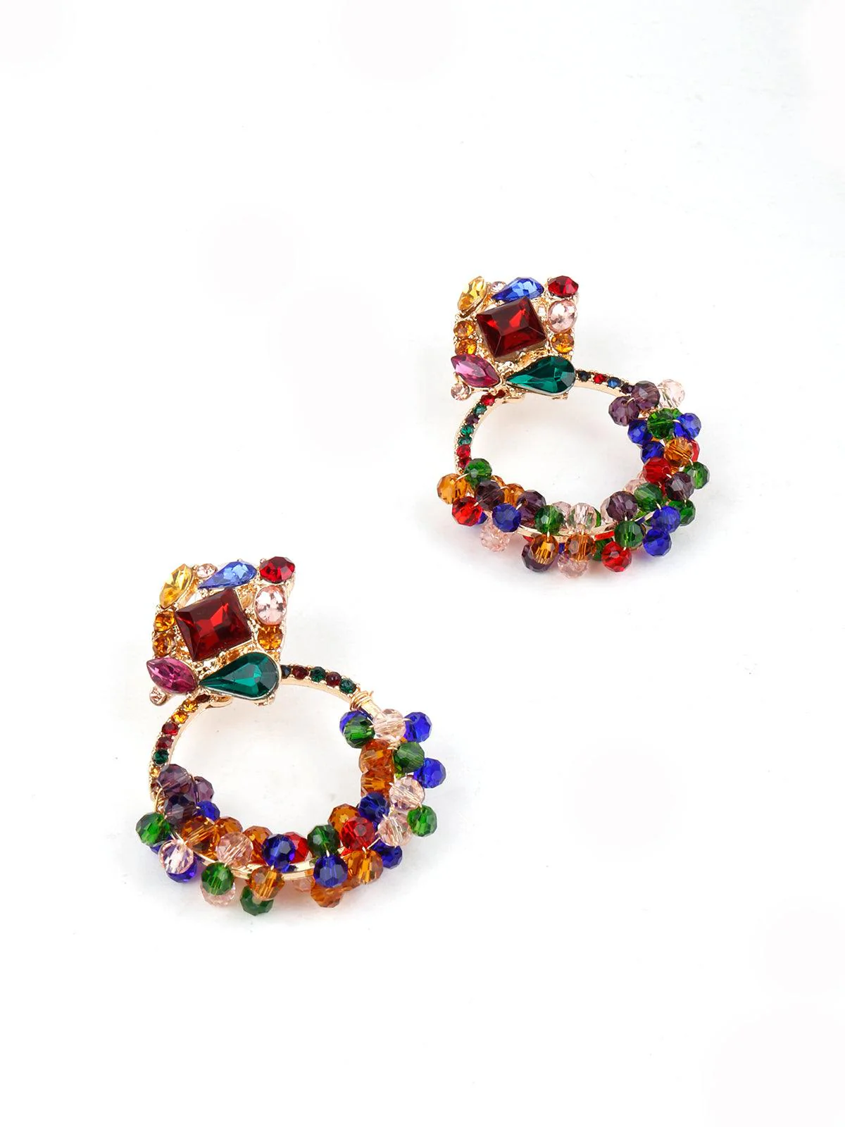 Odette Women Circular Rhinestone Earring With Multicolour Cut Crystal Beads - Image 5