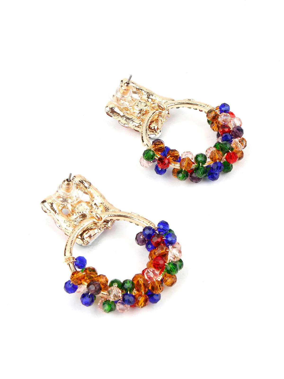 Odette Women Circular Rhinestone Earring With Multicolour Cut Crystal Beads - Image 6