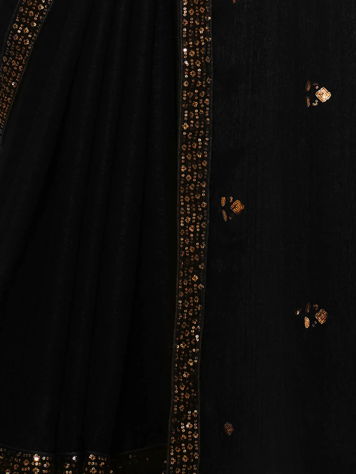 Odette Women Classic Black Chinon Saree With Unstitched Blouse - Image 3