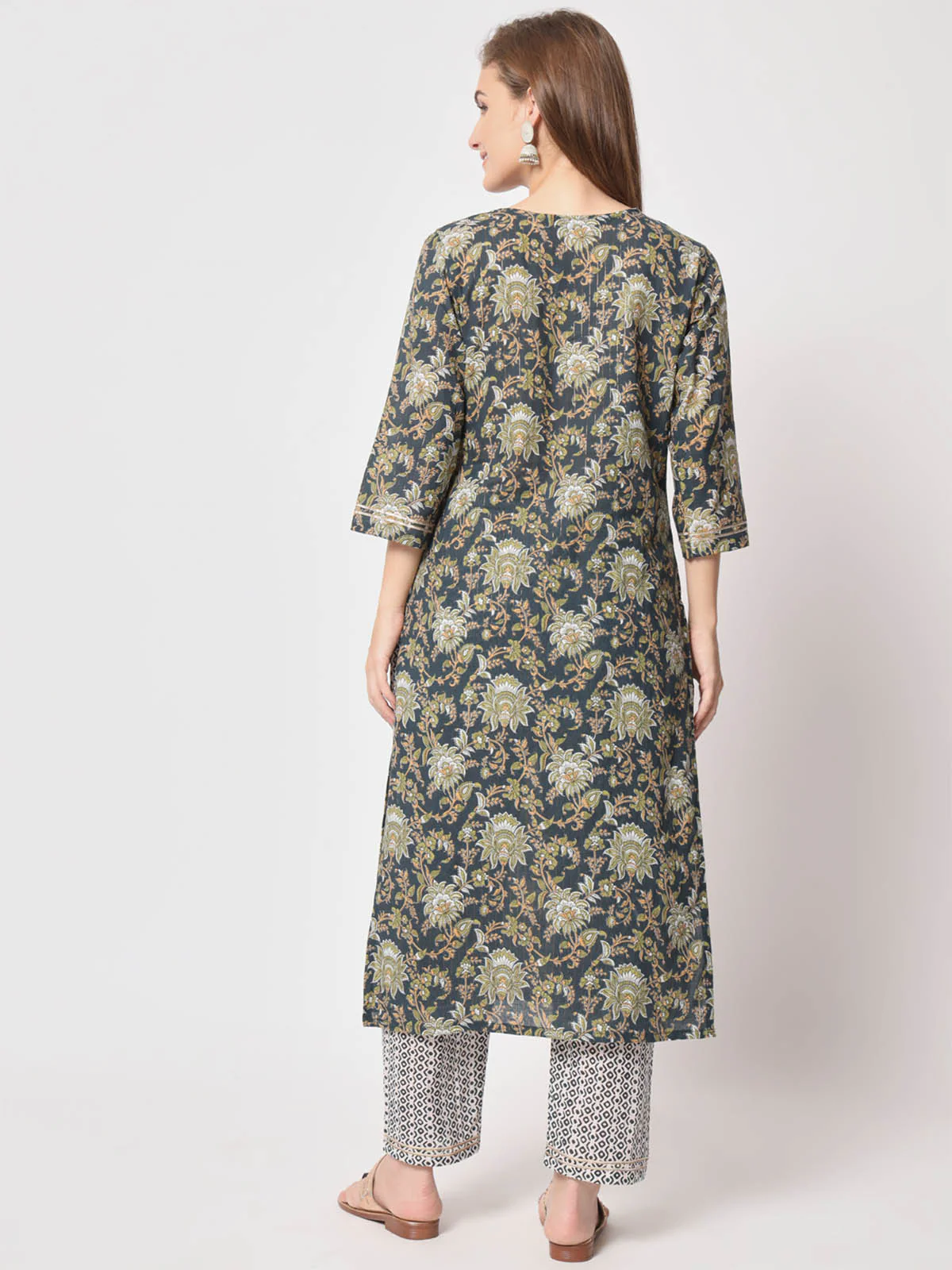 Odette Women Classic Blue Cotton Printed Stitched Kurta Set - Image 5