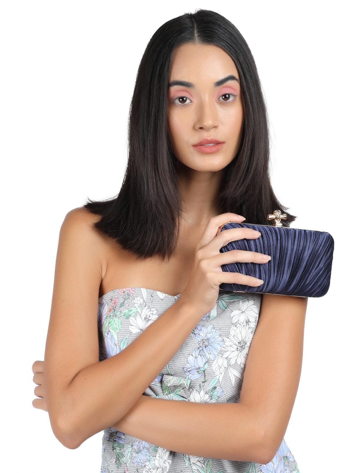 Odette Classic Royal Blue Pleated Sling Bag For Women - Image 2