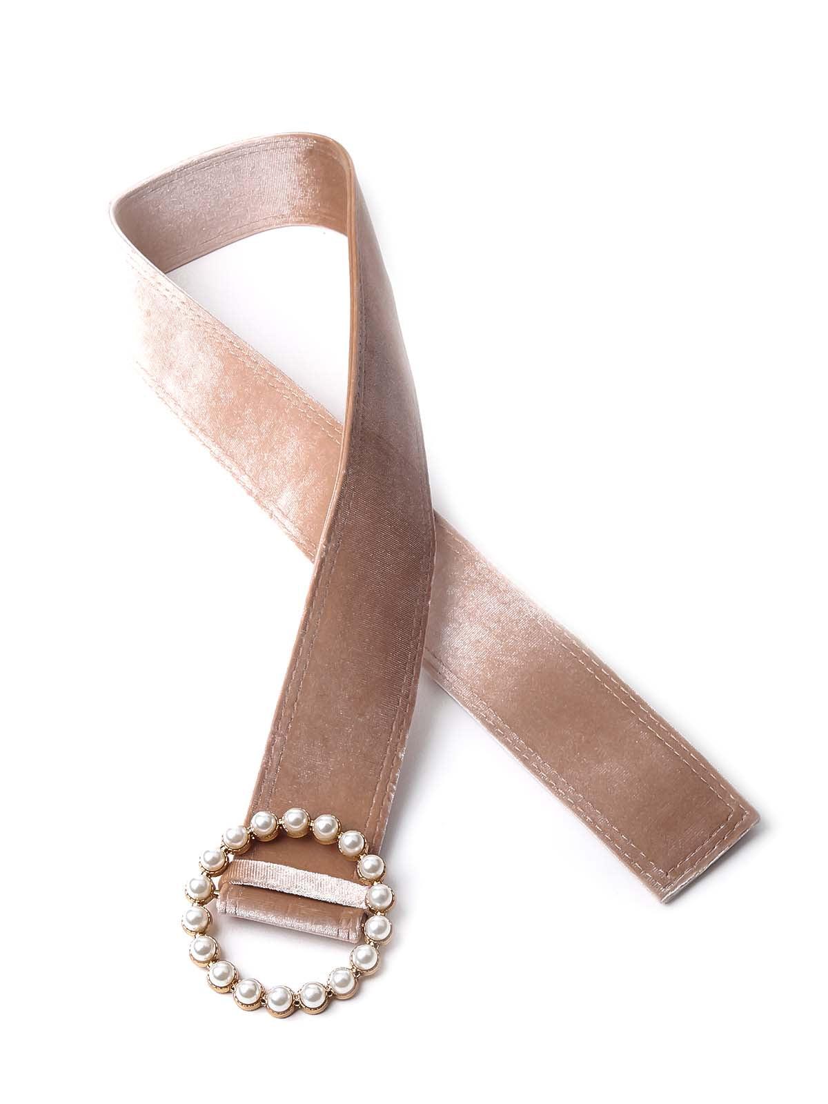 Odette Women Classic Skin Coloured Belt Adorned With Artifical Pearls - Image 4