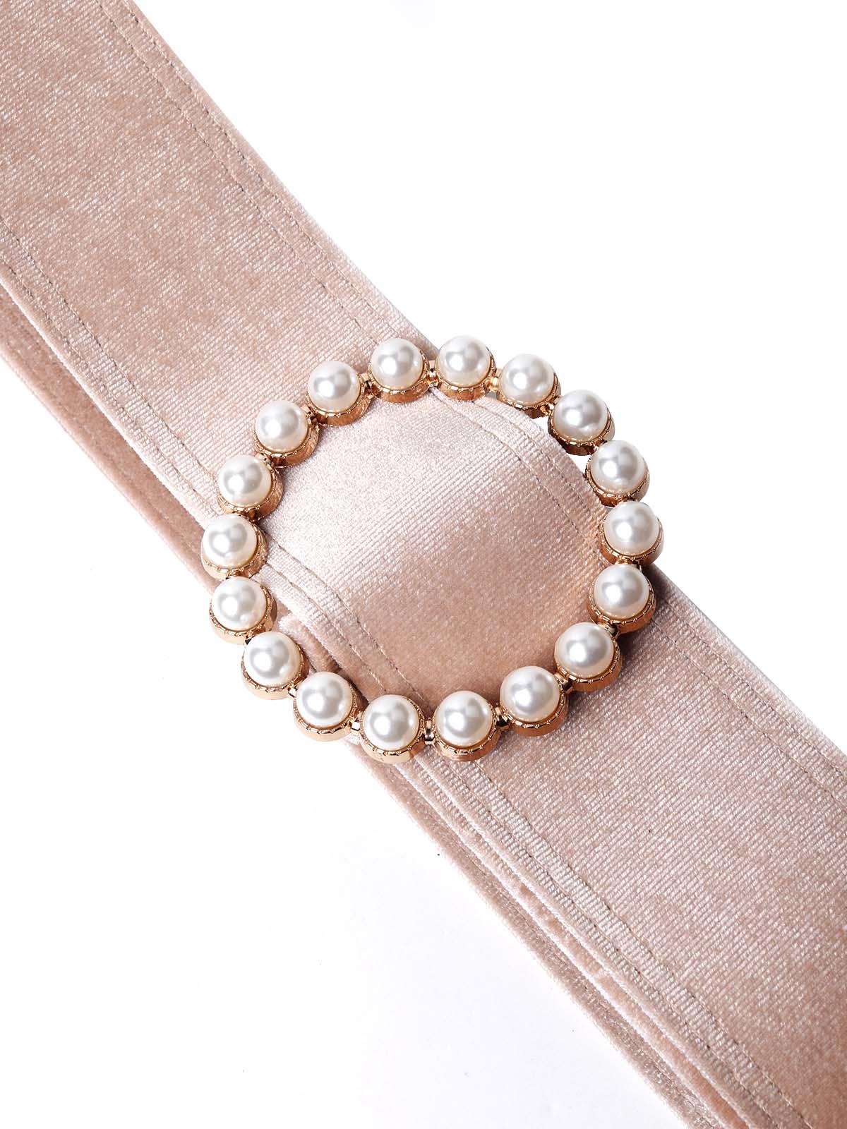 Odette Women Classic Skin Coloured Belt Adorned With Artifical Pearls - Image 5