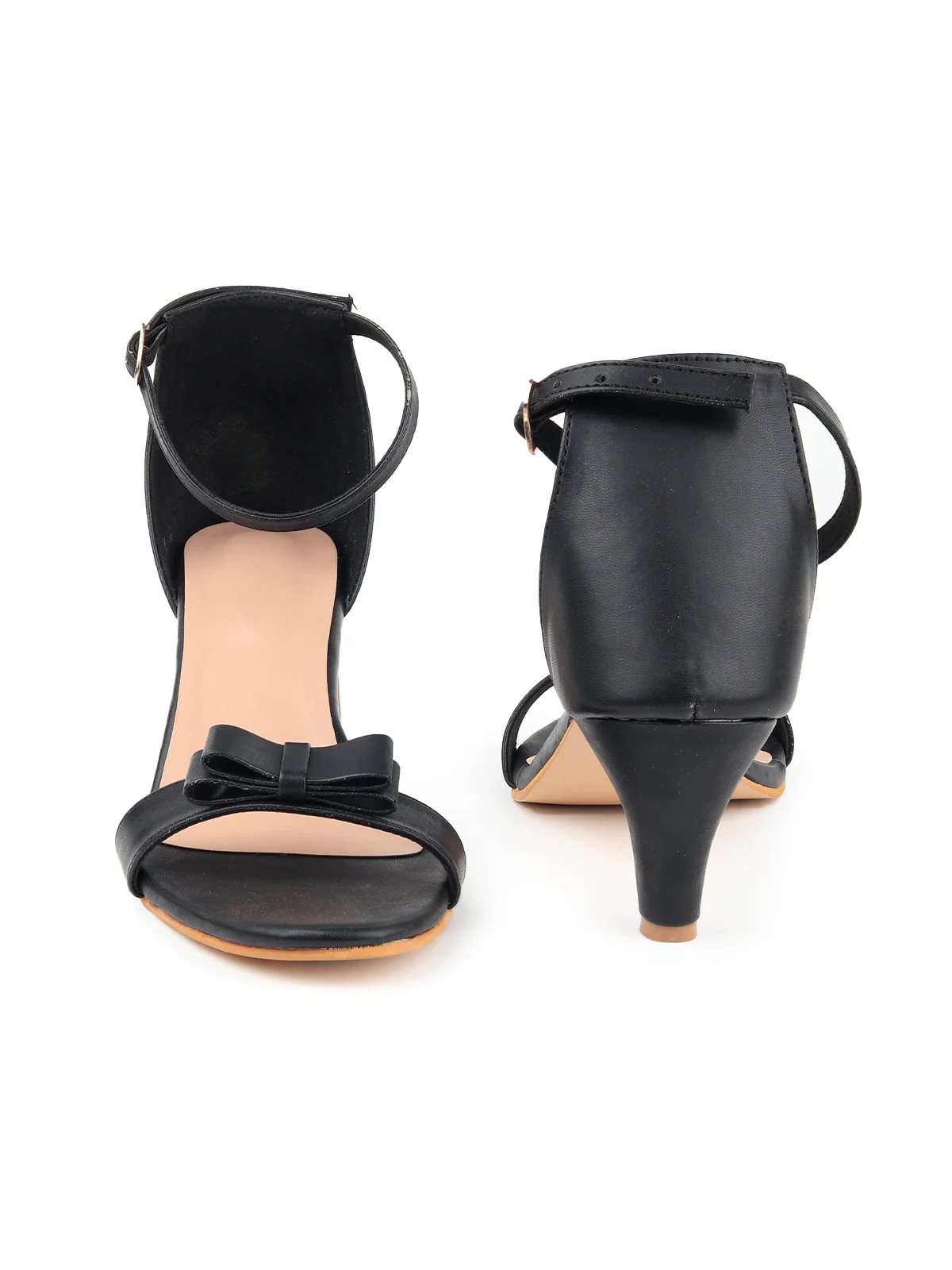 Odette Women Classic Solid Black Heels - Image 4