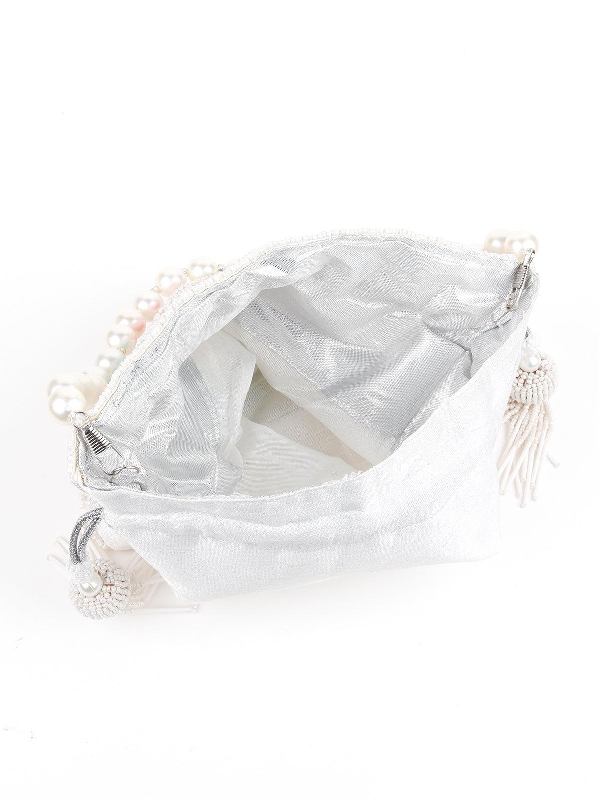 Odette Women White Metal Potli Bag - Image 5