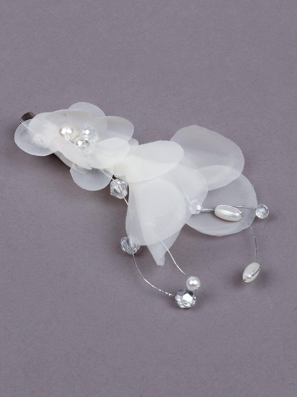 Odette Women White Fabric Brooch - Image 3
